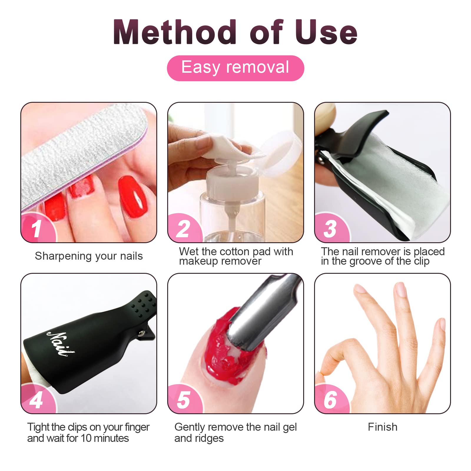 Hanyousheng Spinki do usuwania lakieru do paznokci, 10 sztuk czarnych klipsów do paznokci, klamra do paznokci, nakładka żelowa, soak off Clip Cap UV żel polerski środek do usuwania wrap Nail Tool