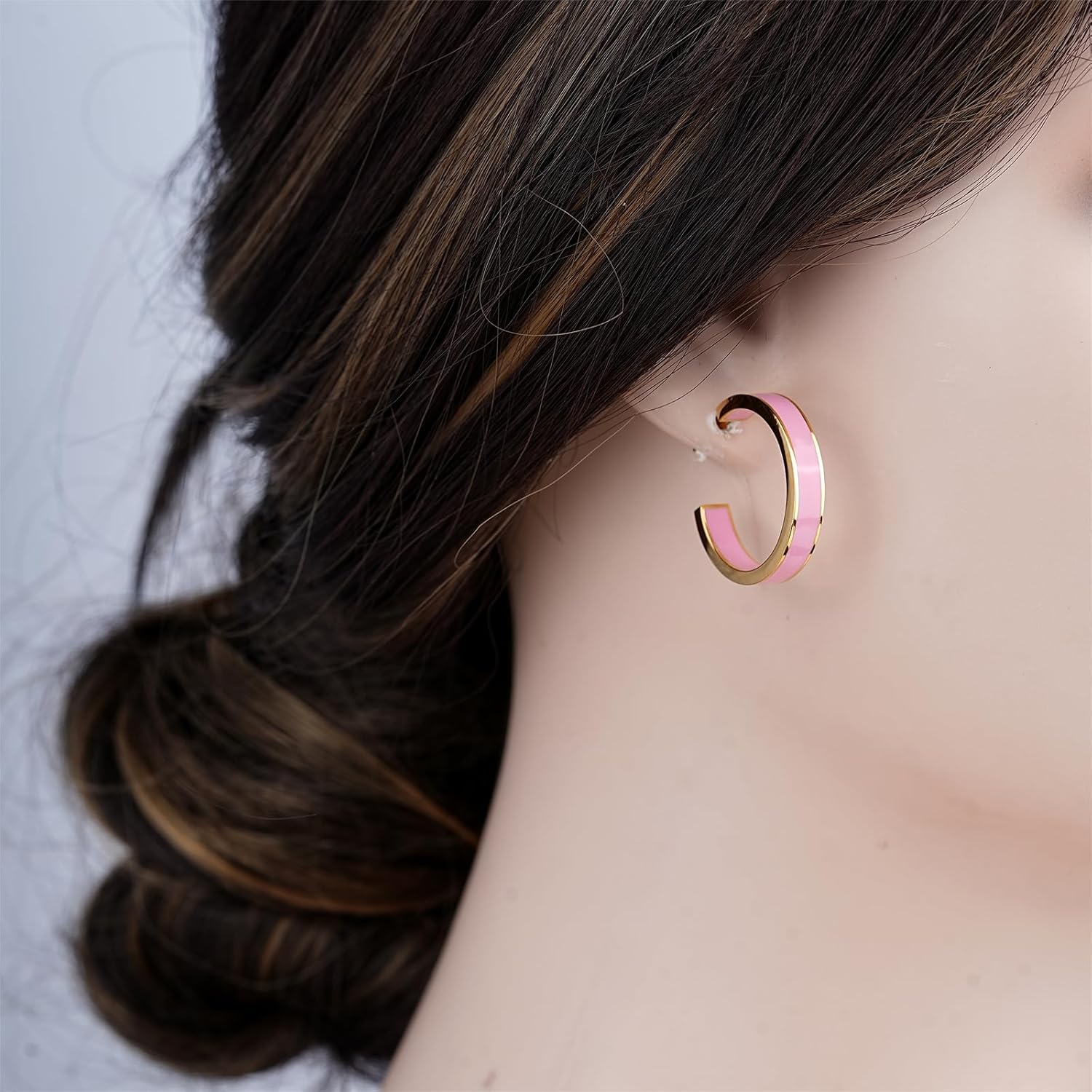 Colorful Enamel Hoop Earrings for Women 18K Real Gold Plated Hoop Earring Hypoallergenic Stainless Steel Enamel Earring Jewelry Gift for Wife Girlfriend