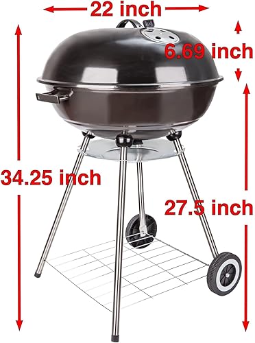 Miniatura 2 de Parrilla de carbón portátil de 22 pulgadas con accesorios, 5 piezas de utensilios de parrilla para cocinar al aire libre, barbacoa, camping,