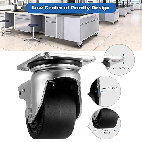 Miniatura 4 de Juego de 4 ruedas de 3 pulgadas, ruedas resistentes de 4400 libras, ruedas industriales con freno, diseño de centro de gravedad bajo, ruedas