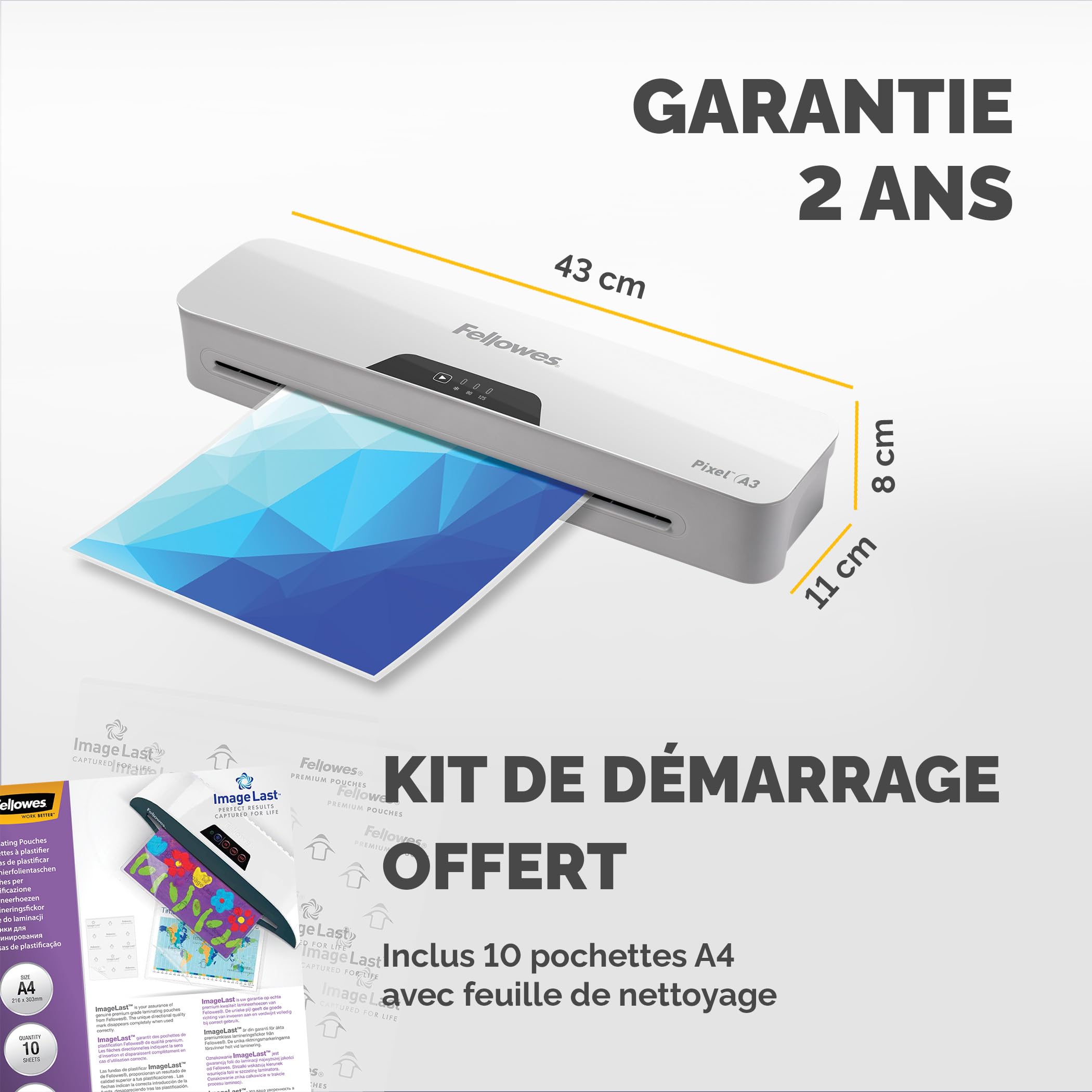 Fellowes Plastifieuse Pixel A3 125 microns avec 10 pochettes