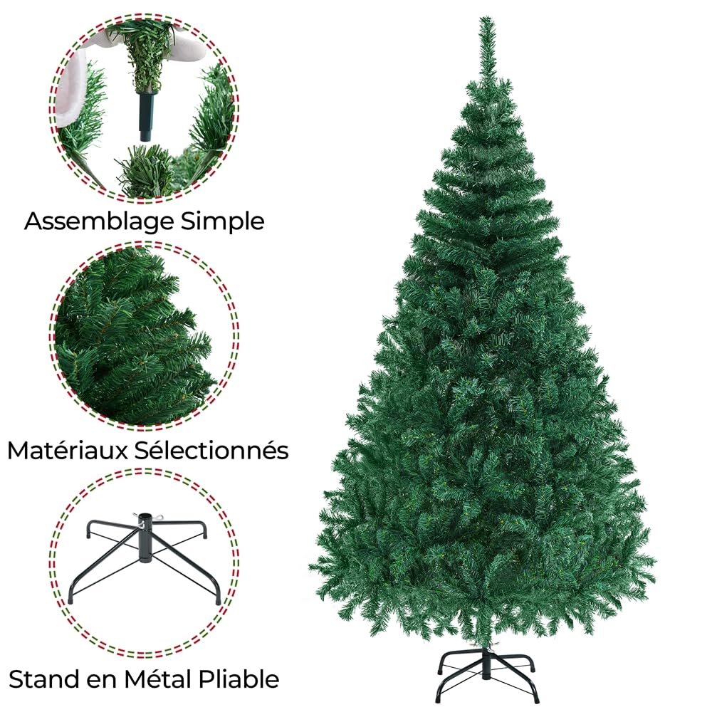Yaheetech Sapin de Noël Artificiel 183 cm Arbre de Noël avec Support en Métal 598 Branches