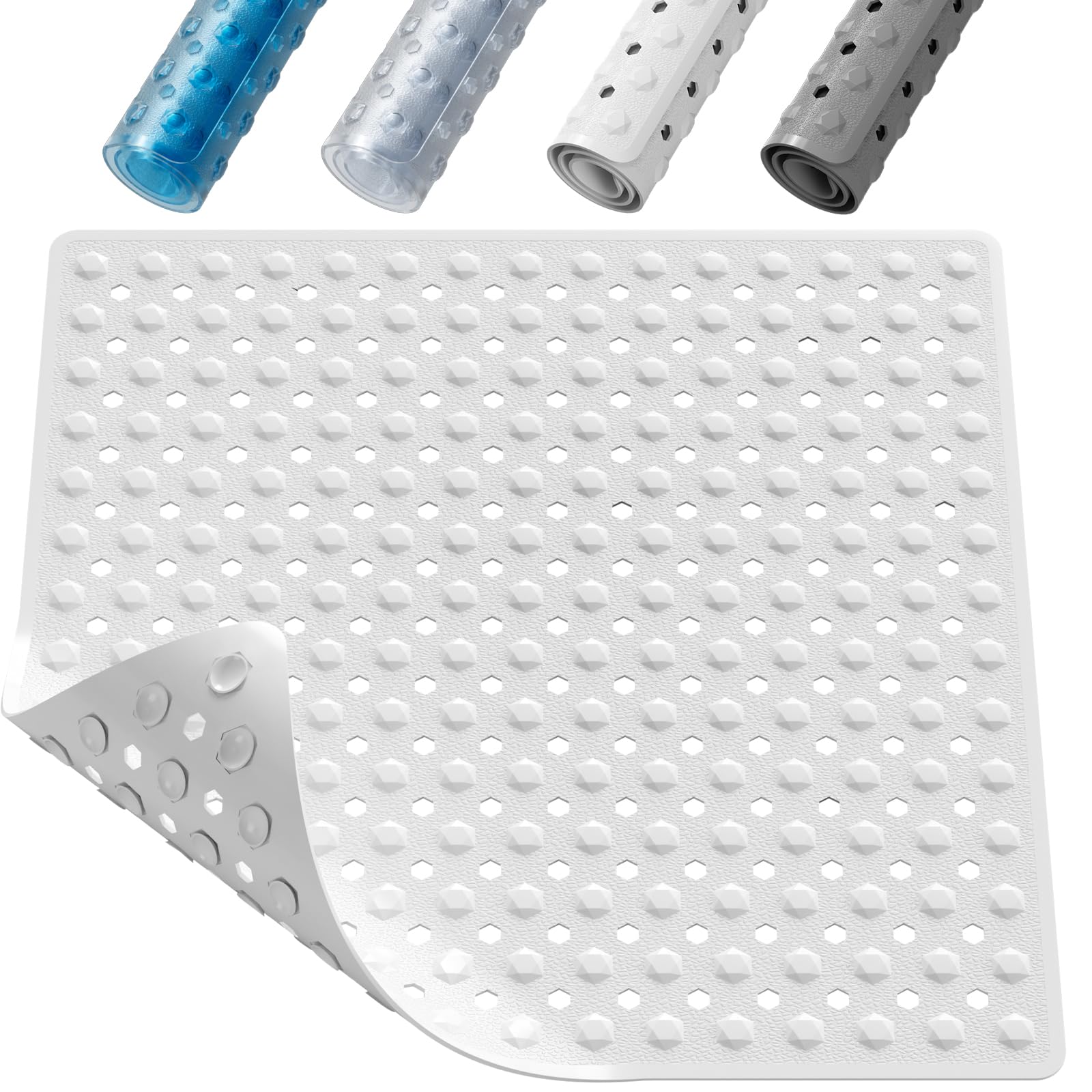 XIYUNTE Square Shower Mat Non Slip Anti Mould - 53 x 53cm Non Slip Shower Mats for Inside Shower, Anti Slip Bath Mat with Suction Cups and Drain Holes, Machine Washable, White — image 1