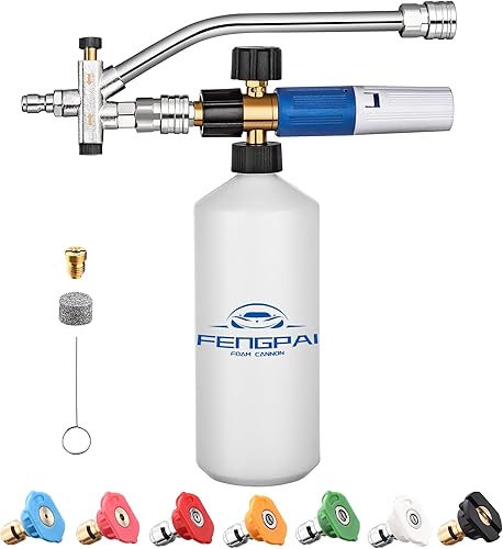 Cañón de espuma Pistola de lavado a presión con conexión rápida de 14 pulgadas y boquilla ajustable rociador de lavado de coche con botella de 1