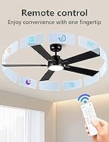 Vista 7 de Modern Ceiling Fans with Lights - 52 inch Black Outdoor Ceiling Fan with Light and Remote, Reversible DC Motor, 6-Speed Quiet 3CCT LED Dimmable for