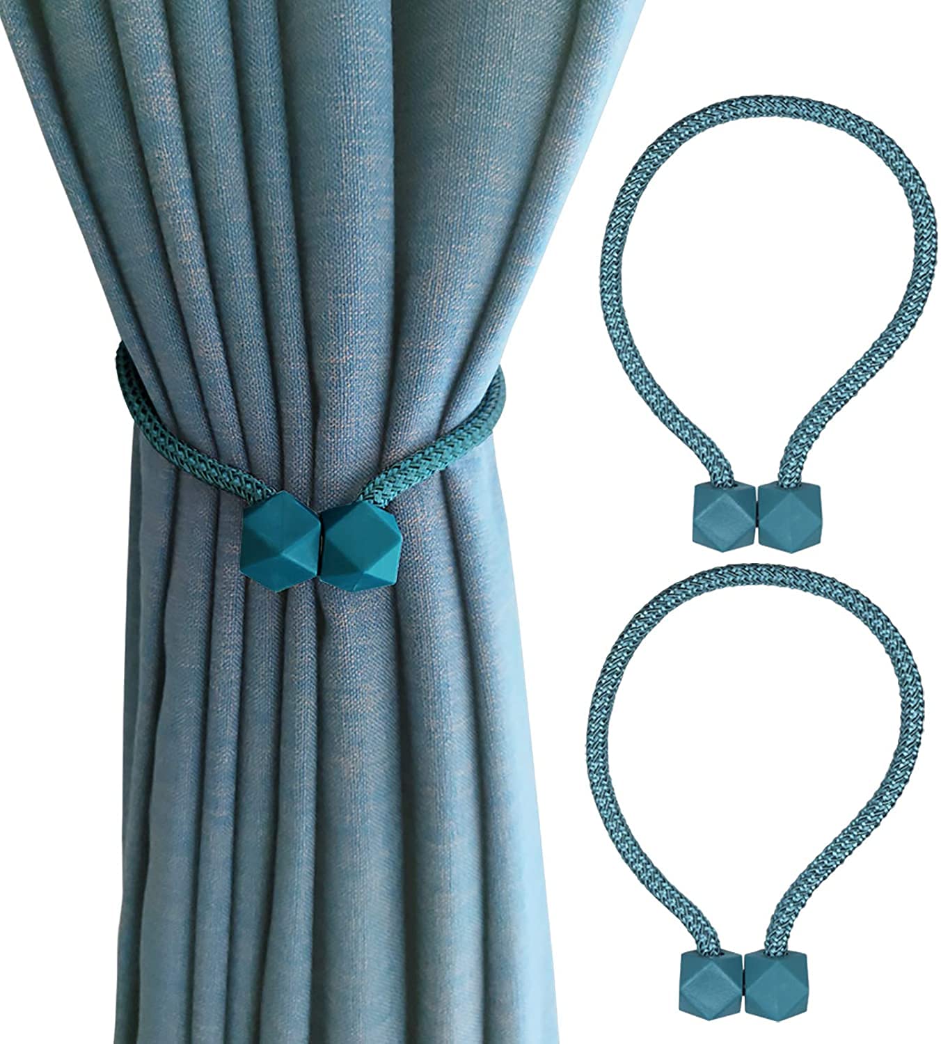 Anneau de Rideau Embrasses de Rideau magnétiques Pinces à Rideaux Retenues de Corde (Beige) Accessoires de Rideaux (Couleur : Z-Jaune + Bleu, Taille : Hexagone) (Hexagone Bleu)