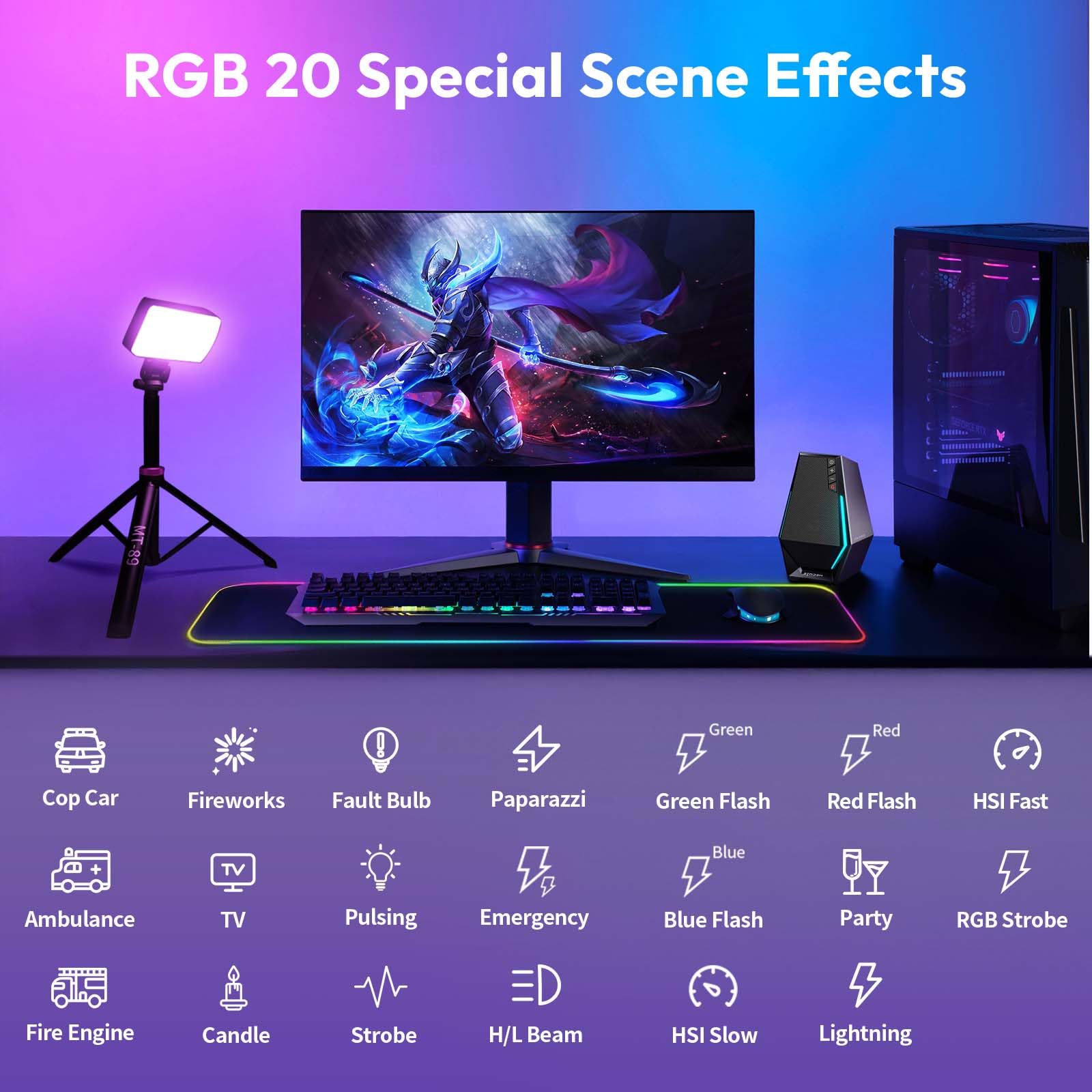 ULANZI P40 Luz LED RGB Vídeo 40W, Luz de Cámara Portátil con Batería de 5000mAh, CRI96+, 2700K-6500K, Carga Rápida PD, Ventilador Integrado, Difusor Magnético y Rosca 1/4"