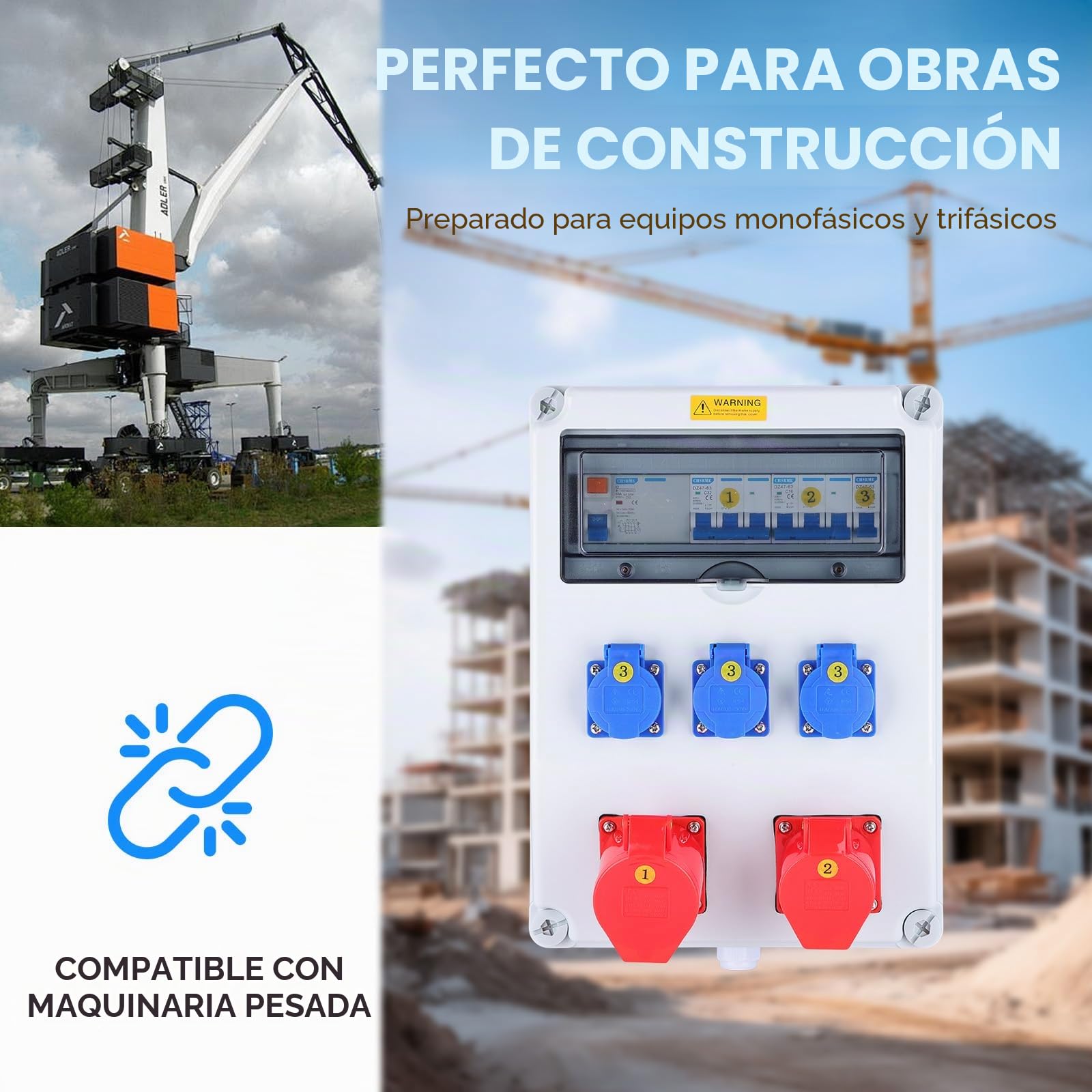Securex Caja de Astillero Cuadro Eléctrico de Obra Trifásico 400V, Cuadro de Distribución Eléctrica Industrial con Interruptor Diferencial 63A, Tomas Industriales 16A y 32A