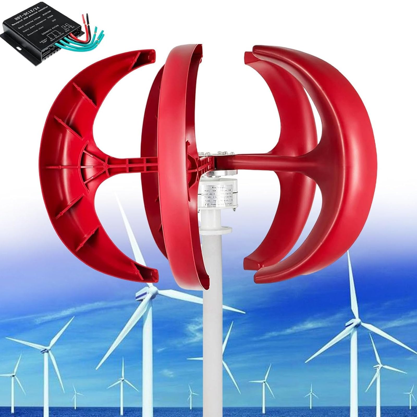 Drmoxin 10000W/12000W Wind turbines,12V/24V/48V/220V Wind Turbine Generator Vertical Garden Boat Wind Motor with Controller with Controller for Hybrid Wind Solar 12000W-24V