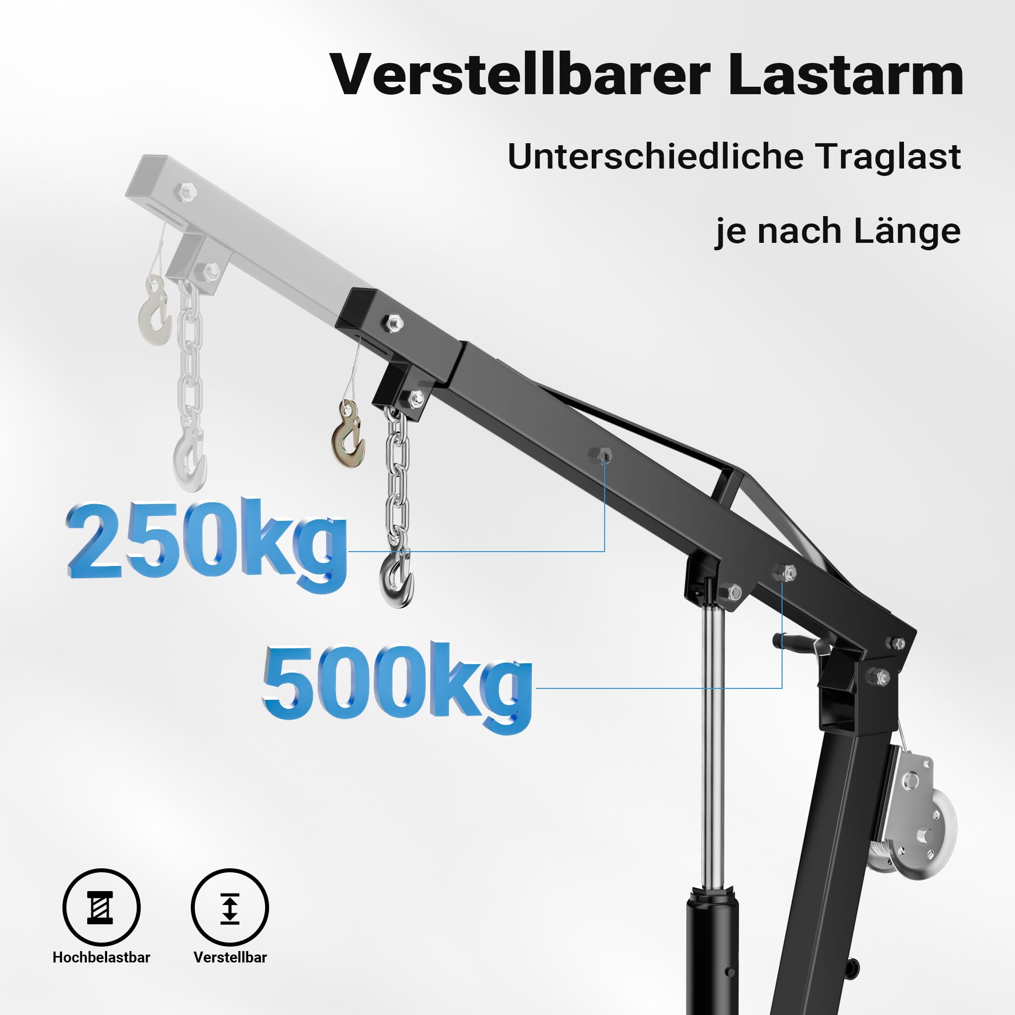 Wiltec Pickup Kran Ladekran bis 1770 mm Höhe, 500 kg Traglast und 360° Drehkranz, Seilwinde, massiver Standfuß zur Bodenmontage, Werkstattkran