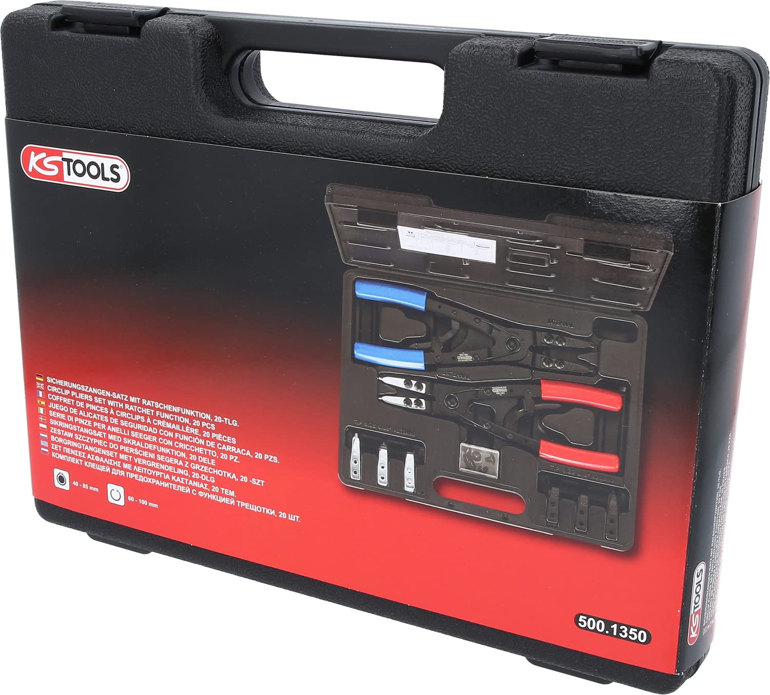 KS Tools 500.1350 - Pack de 20 piezas con alicates para anillos de retención Seeger, con función de carraca