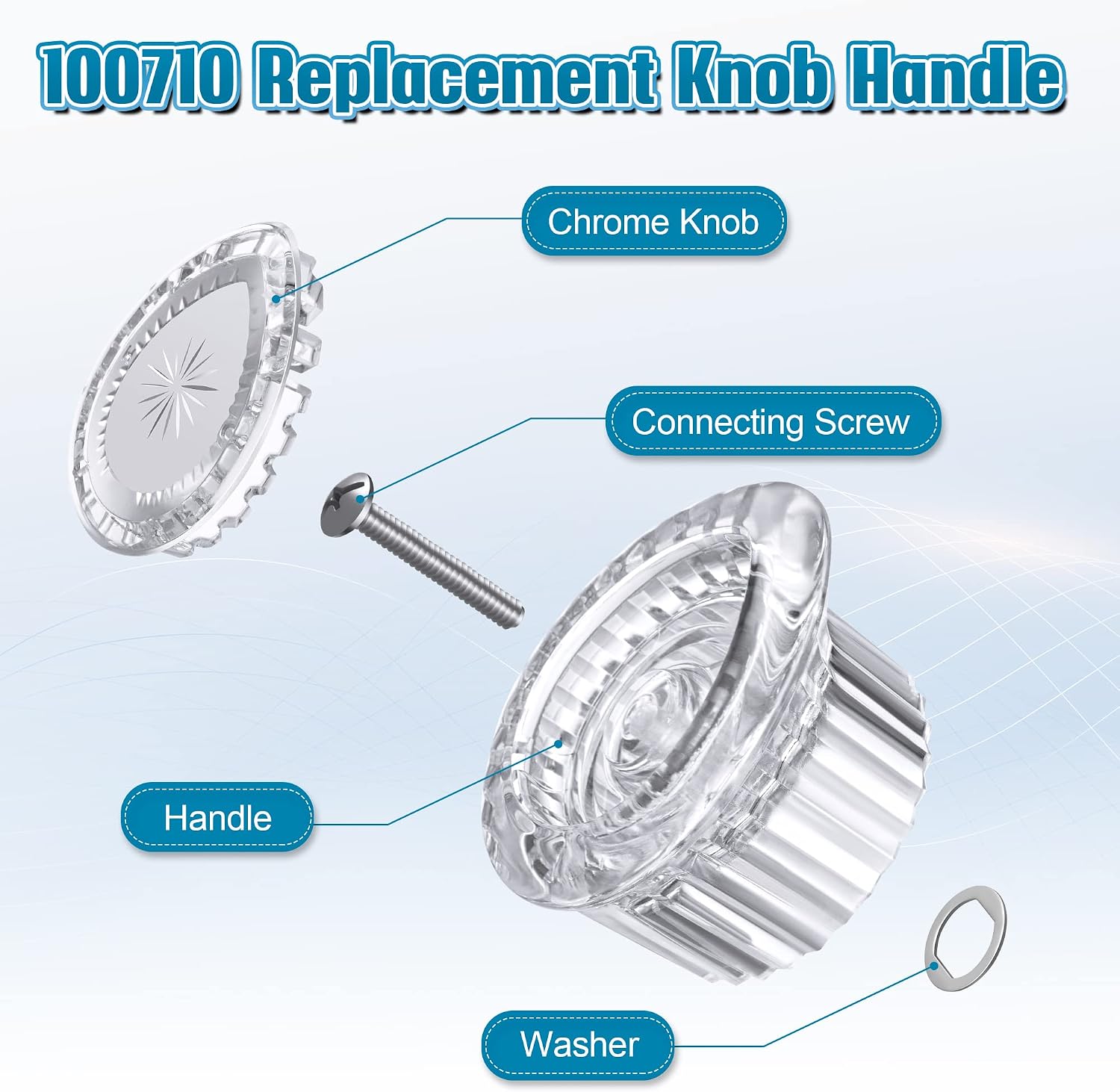 4 Pack Shower Knob Replacement Compatible with Moen 100710 Faucet Handle | Compatible with 1222/1222B Cartridge Stems, Clear Faceted Grip, Easy-Read C/H Insert, Chrome-Finish Center, Easy Installation