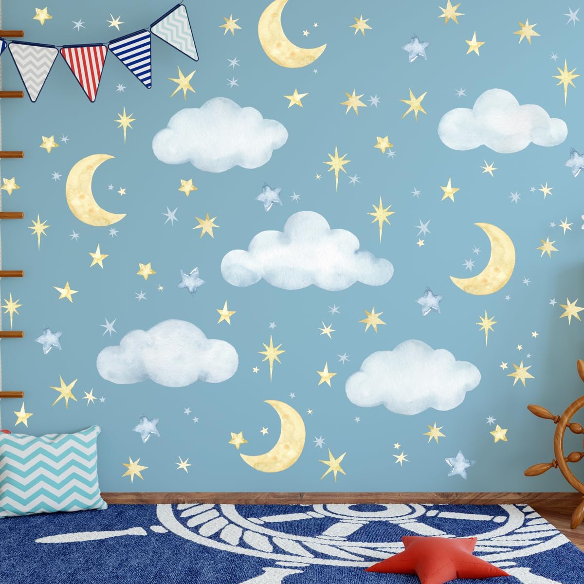 Clouds Moon Wall Decals Clouds Moon Wall Stickers Removable Clouds Stickers Decor for Baby Nursery Playroom Bedroom Classroom Kindergarten