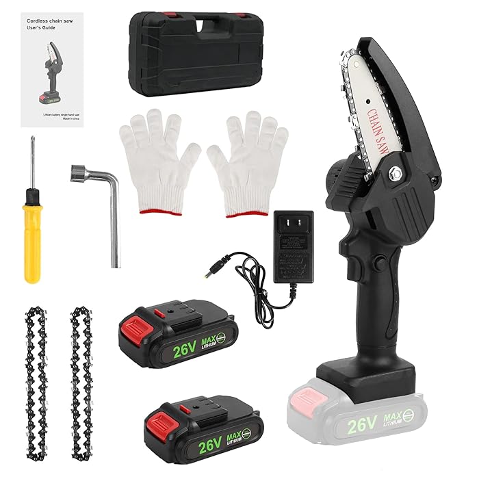 Buy VAlinks Mini Chainsaw,4 Inch 26v Electric Chainsaw, mini chainsaw cordless with 2 Battery