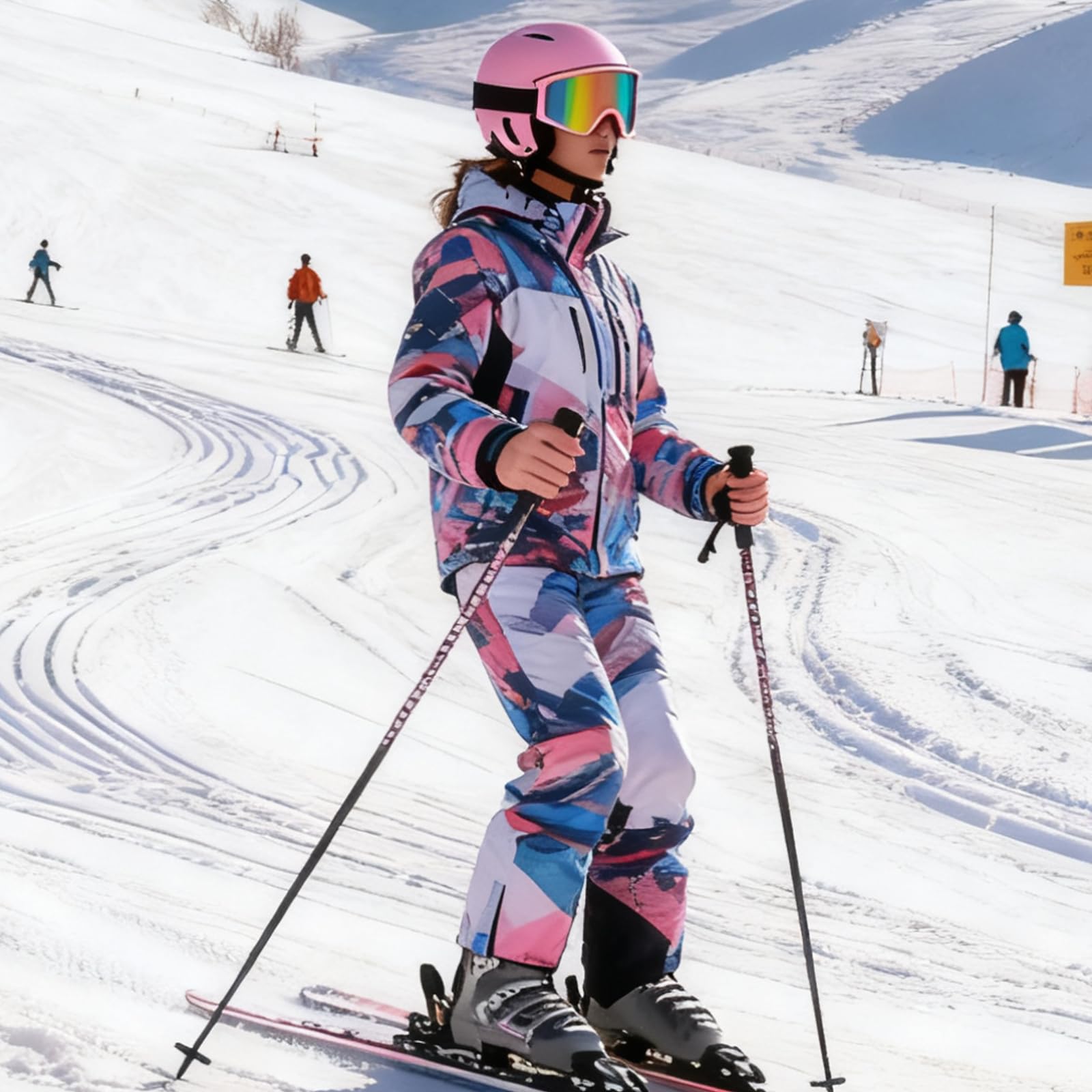 Anti-Buée Lunette de Ski, Anti-UV Lunette Ski, Réglable Lunettes de Ski Homme Femme, Lunettes Ski pour Porteurs de Verres pour Activités de Plein Air SkI Snowboard Cyclisme Randonnée(Rose)