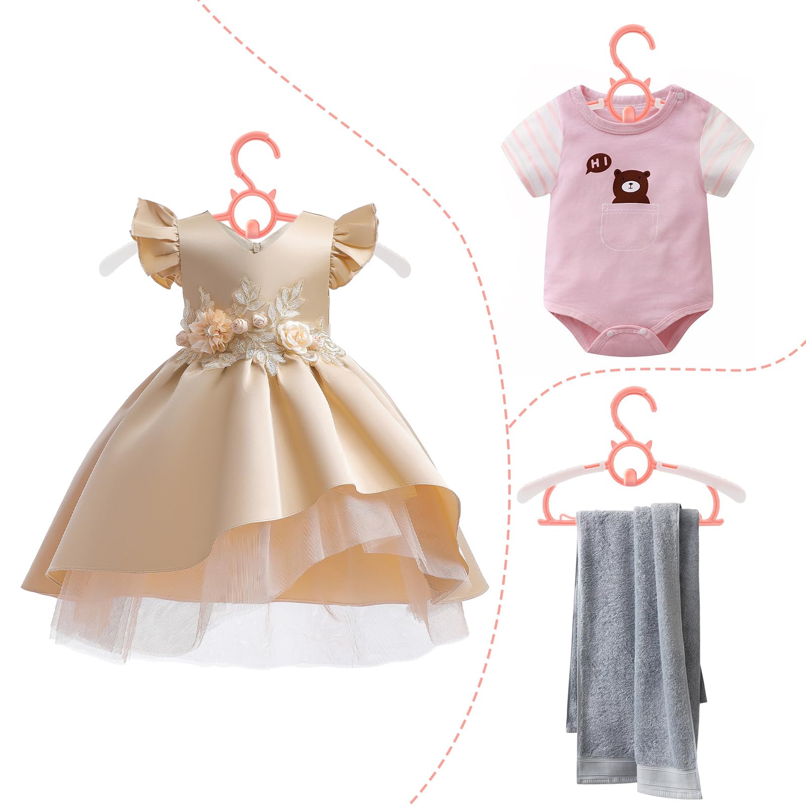 Set di 20 grucce appendiabiti per bambini, Grucce Appendiabiti Rosa con gancio a forma di orsetto, Appendini per Bambini Impilabili Allungabili, antiscivolo, Allungabili, per unisex bambino Neonati