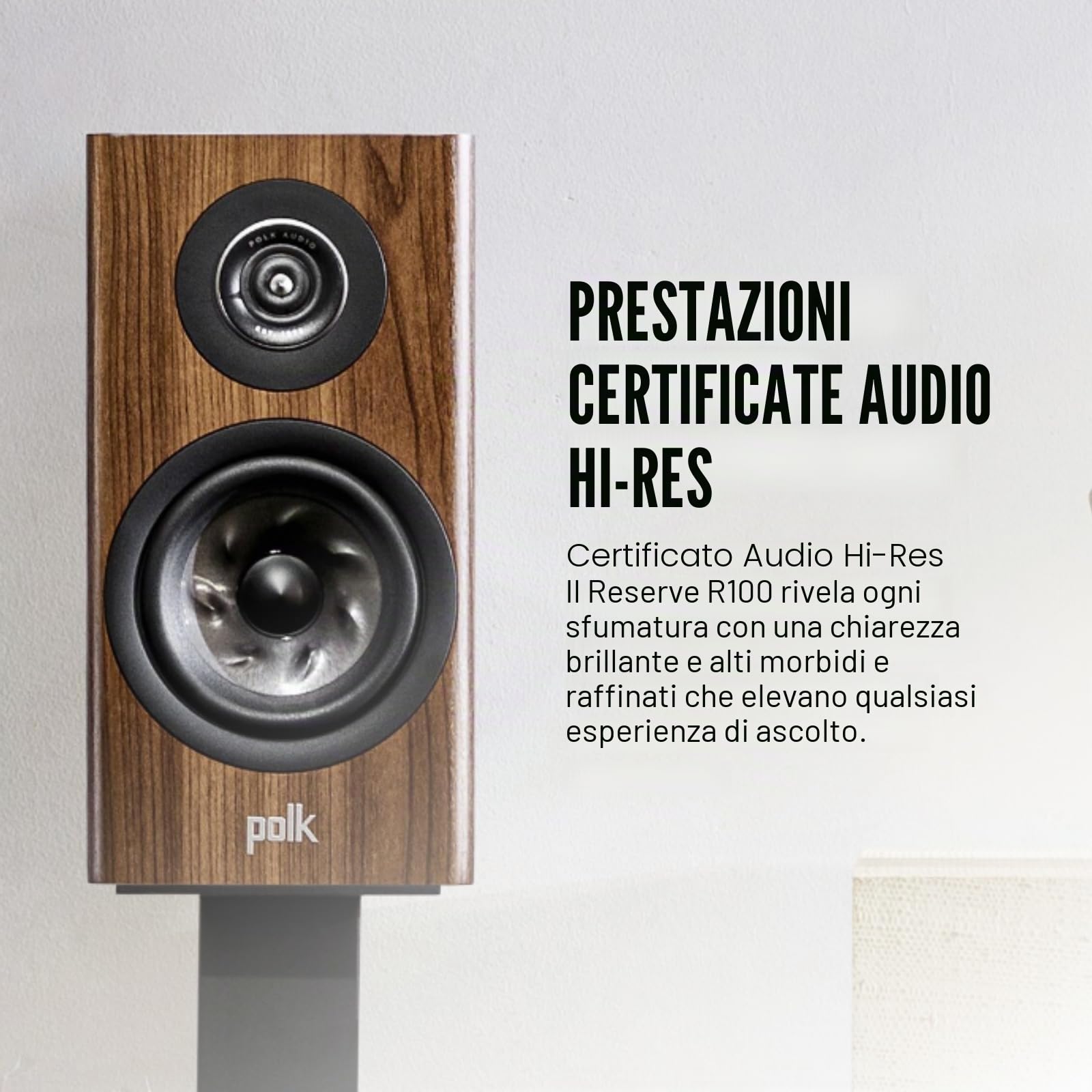 Polk Reserve R100 - Altoparlante piccolo per libreria dinamica e dettagliata, nuovo tweeter ad anello Pinnacle da 1