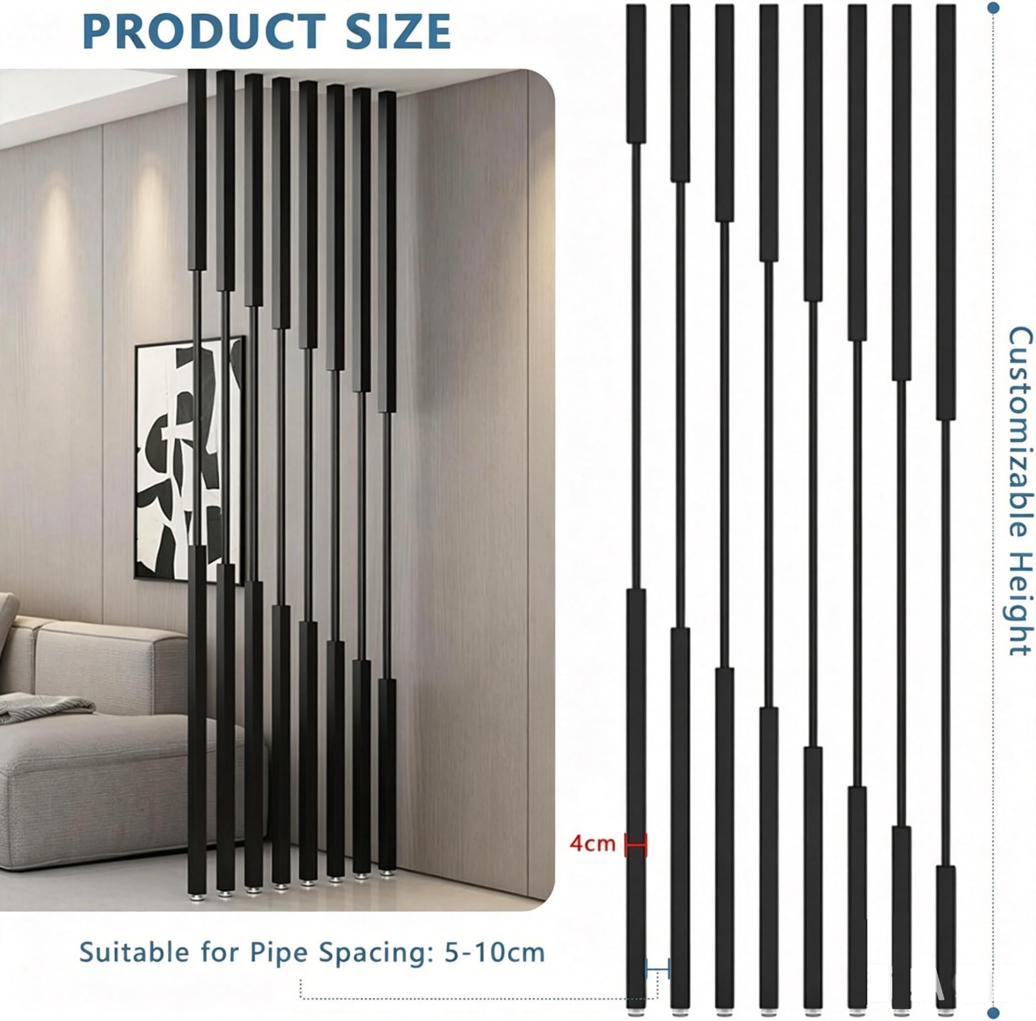 Poste Negro Interior del Tabique, Columna Derecha División Pared Metal | hotel de oficina en casa para separación de habitaciones/dormitorio/decoración de cubículos de oficina diy
