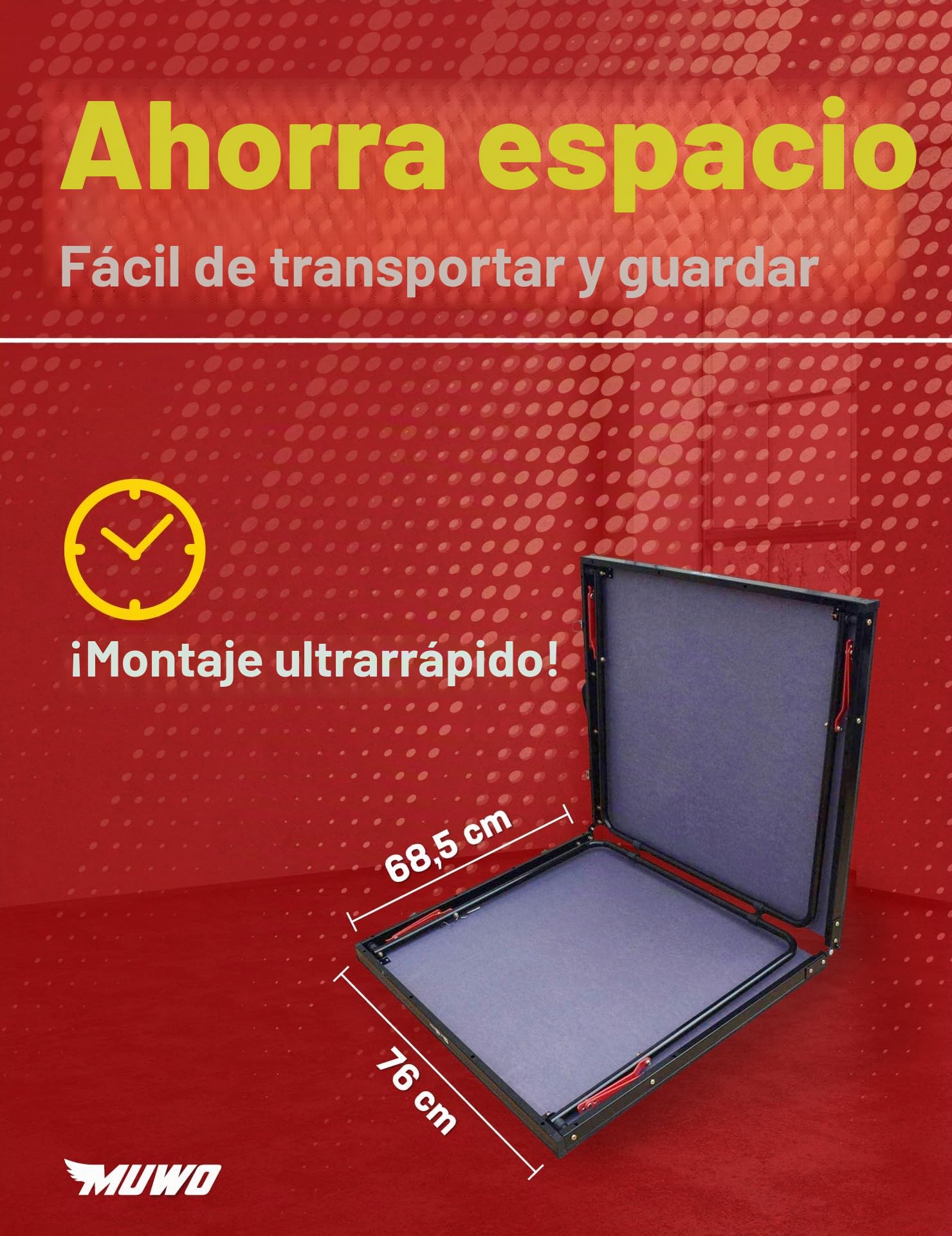 MUWO Mesa de ping pong plegable para interiores, estructura de acero resistente, compacta, con asa de transporte, 137 x 76 cm, incluye red, dos raquetas y pelota de ping pong