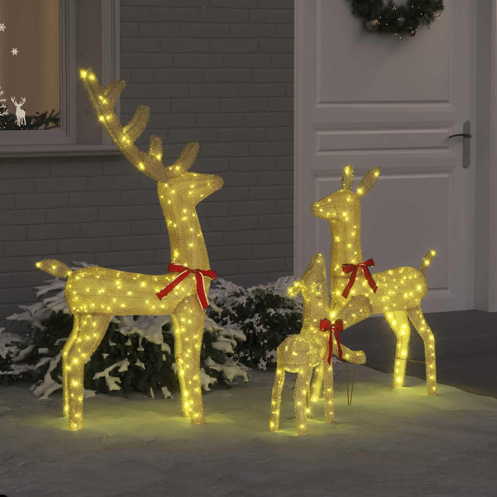 vidaXL Familia de Renos con 300 LED 3 pcs cálido 68 x 26 x 127 cm Tela, Sala, decoración Moderna de Renos, Figuras navideñas, luz USB, Adornos Festivos para tu hogar