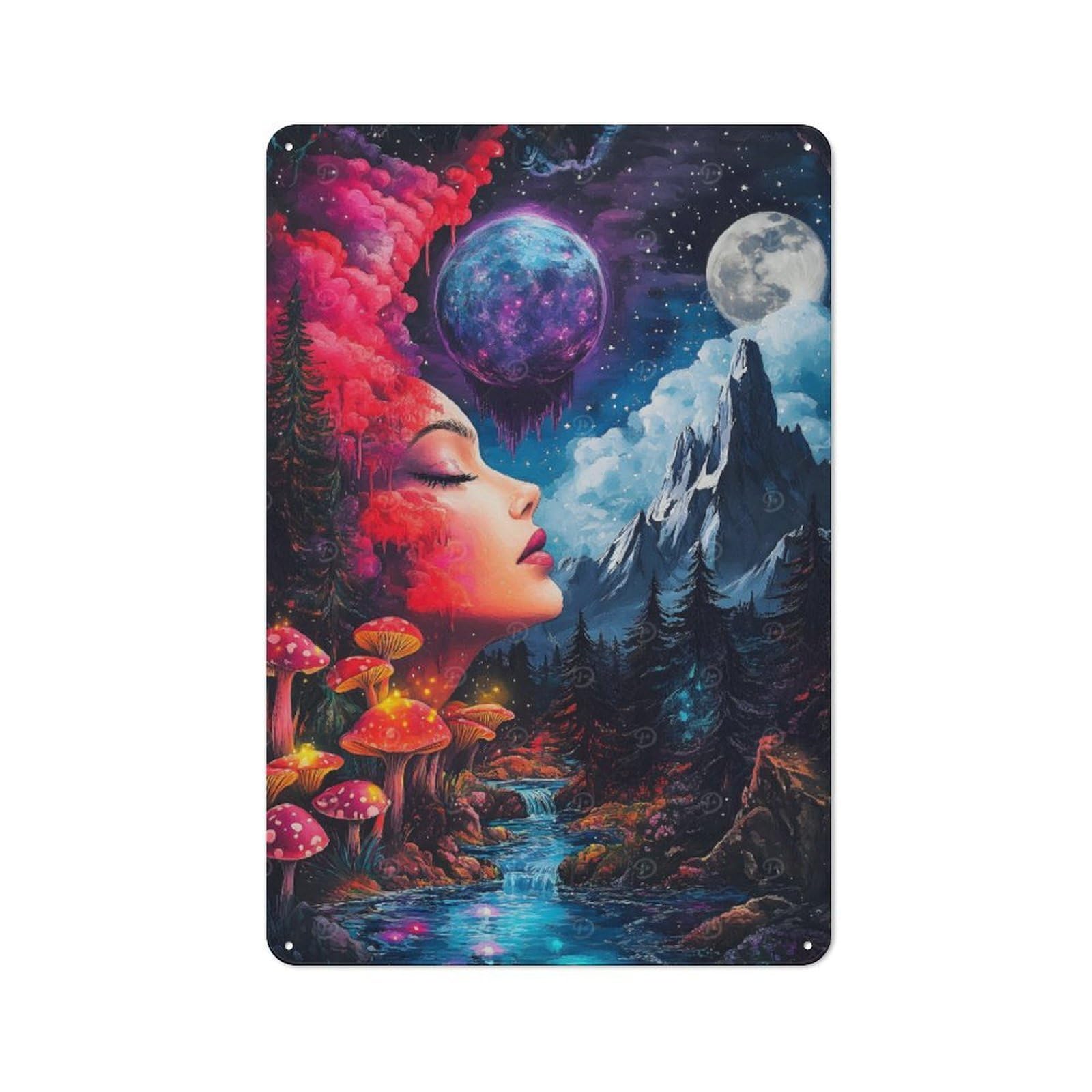 Junmoney Dreamy Forest Night Metal Wall Sign 30X20cm Featuring For Bar Or Restaurant, For Restaurant Interior Fans
