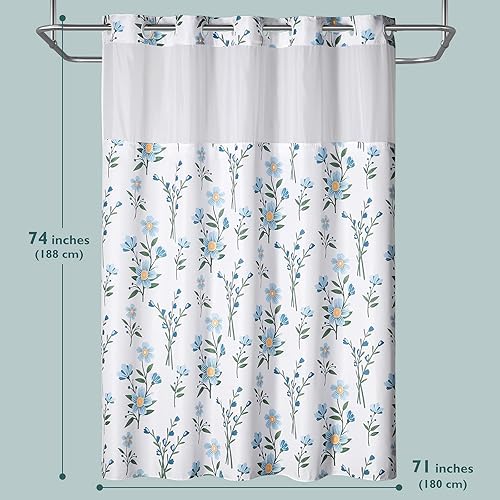 Miniatura 6 de Lagute SnapHook - Cortina de ducha floral con forro a presión para baño, no necesita gancho, ventana superior de malla, lavable a máquina, grado de