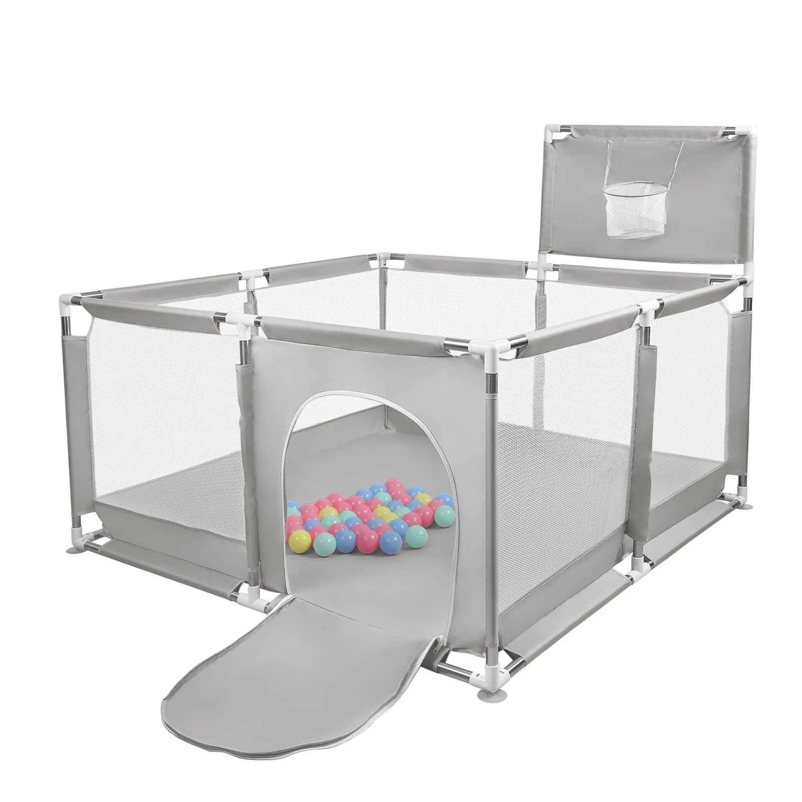 Parc Bebe, Parc Bébé Avec Tapis, Parc Bébé en Tissu Oxford, Petit Parc Enfant avec Barrières, Parc De Jeux Bébé pour Appartement Avec Balle-126 * 126 * 66 cm-gris clair