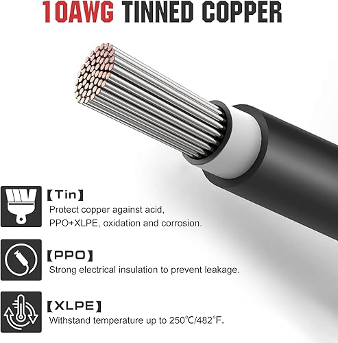 Miniatura 2 de ECO-WORTHY Cable de extensión de panel solar de 20 pies 10 AWG con conector hembra y macho para paneles solares, controladores solares (20 pies rojo