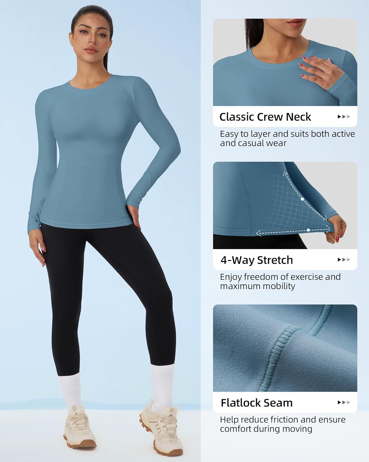 Women's Long Sleeve Compression Shirts Workout Shirts Breathable Athletic Tops Slim for Yoga Running Gym - Image 6