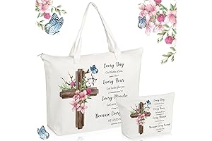 Abbylike Christian Gift Bag - Inspirational Bible Verse Tote Bag with Makeup Bag Set