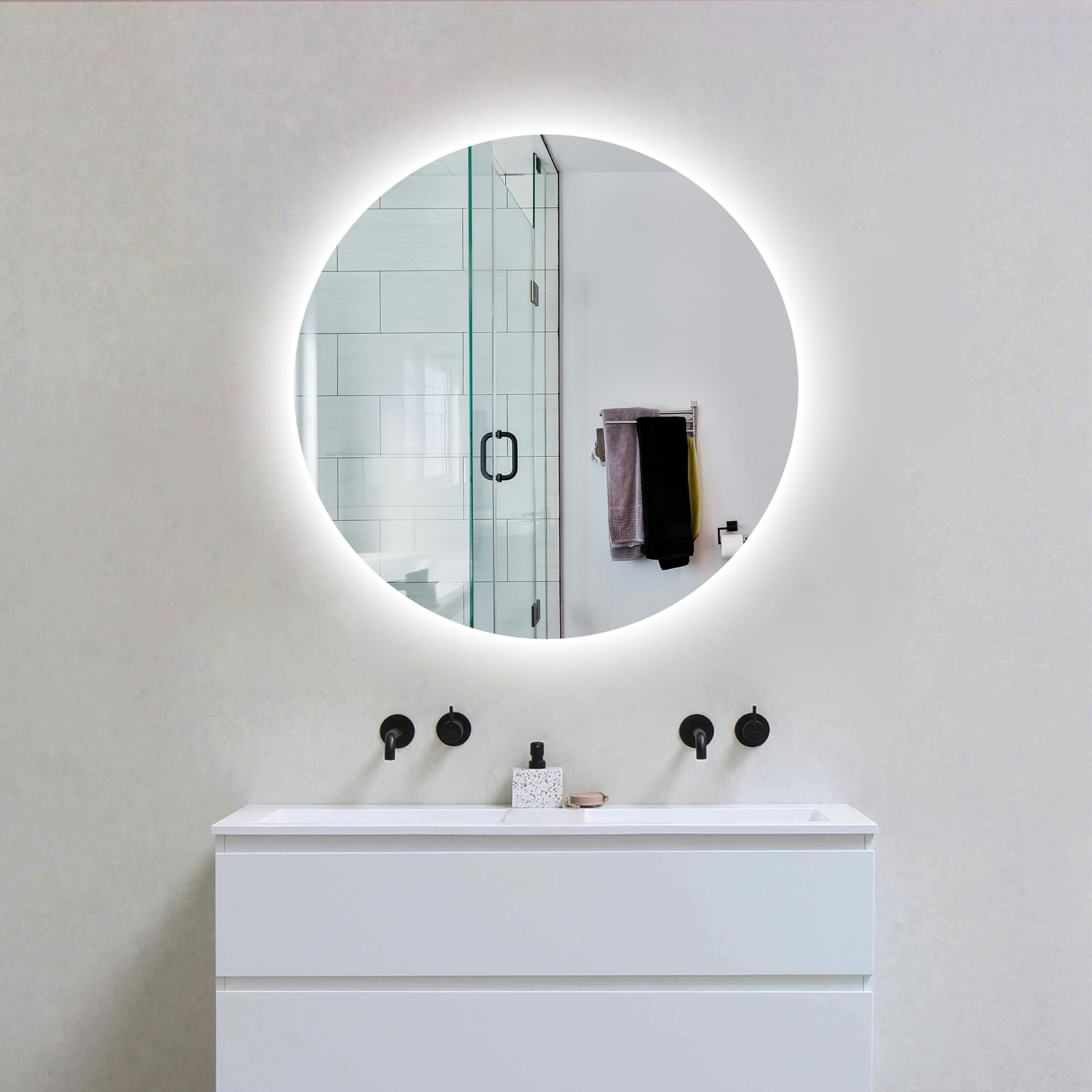 Espejo de baño LED con iluminación, Espejo de Pared Redondo, Espejo de baño, Blanco frío 6500K, Espejo con luz de Ahorro de energía (Redondo 80 cm)