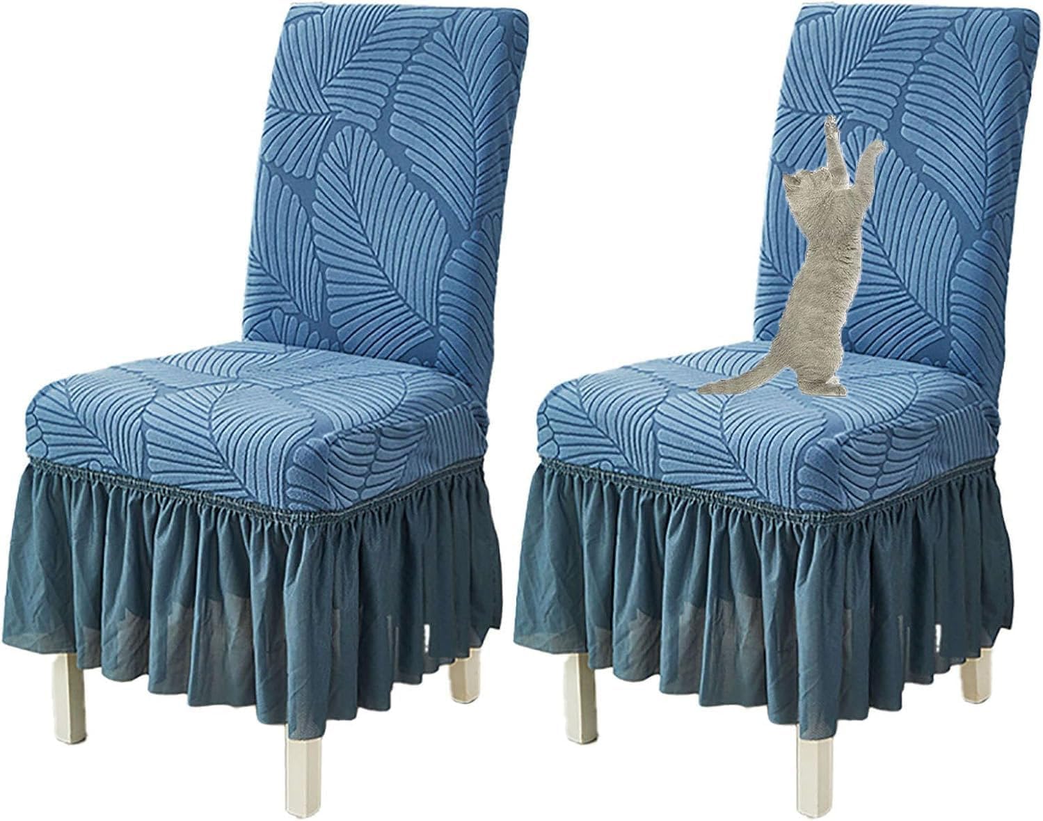 Stretch Dining Chair Cover with Skirt, Chair Slipcovers Spandex Chair Covers Removable Dining Room Chair Cover for Cat Dog (Green,6 PCS)