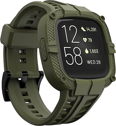 GELISHI Compatible con Fitbit Versa 2 bandas con funda, correa protectora para hombres, correa deportiva resistente para reloj inteligente, verde