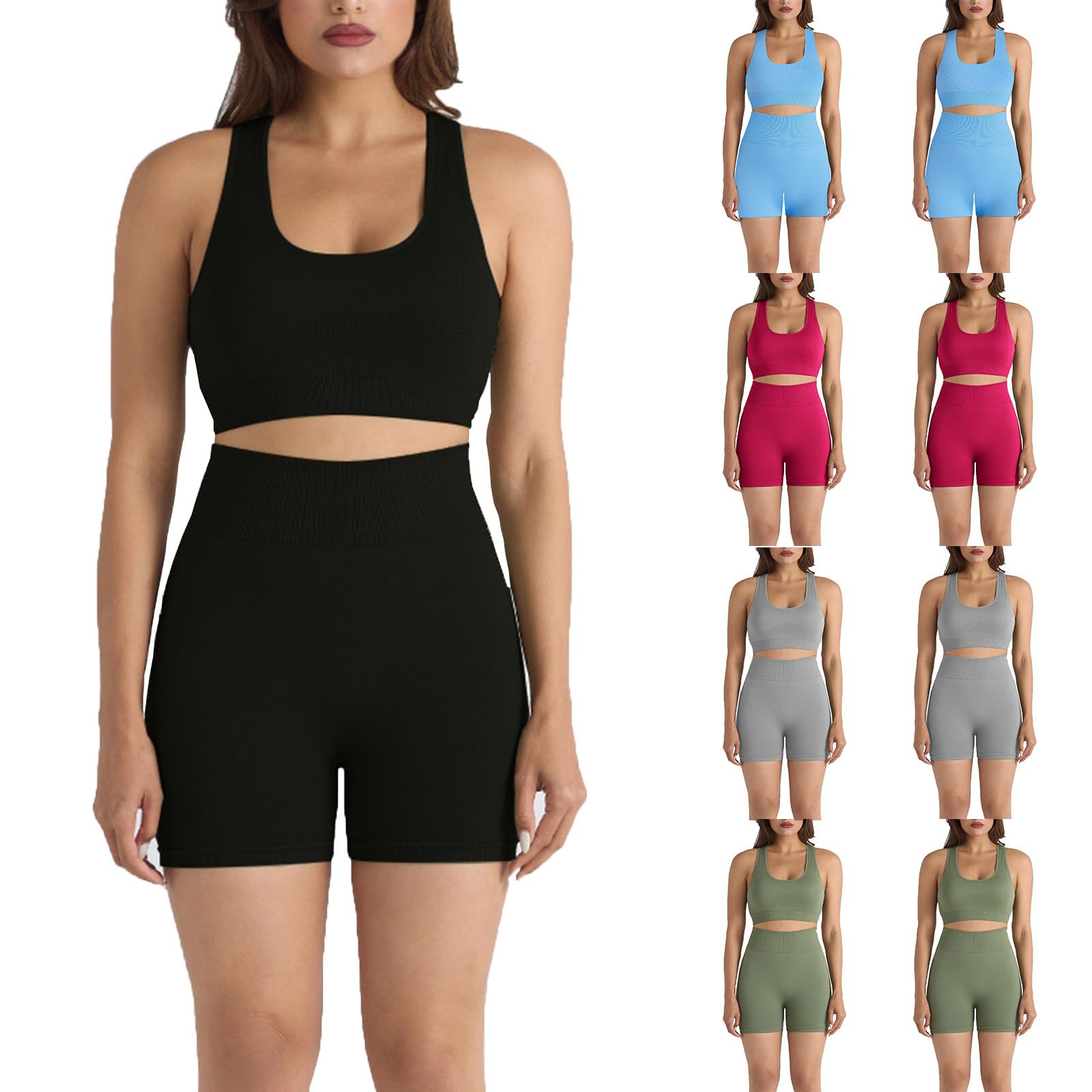 Workout Sets for Women 2 Piece Seamless Comfy Crop Tanks Tops and High Waist Shorts Yoga Outfits Summer Sweatsuit Sky Blue