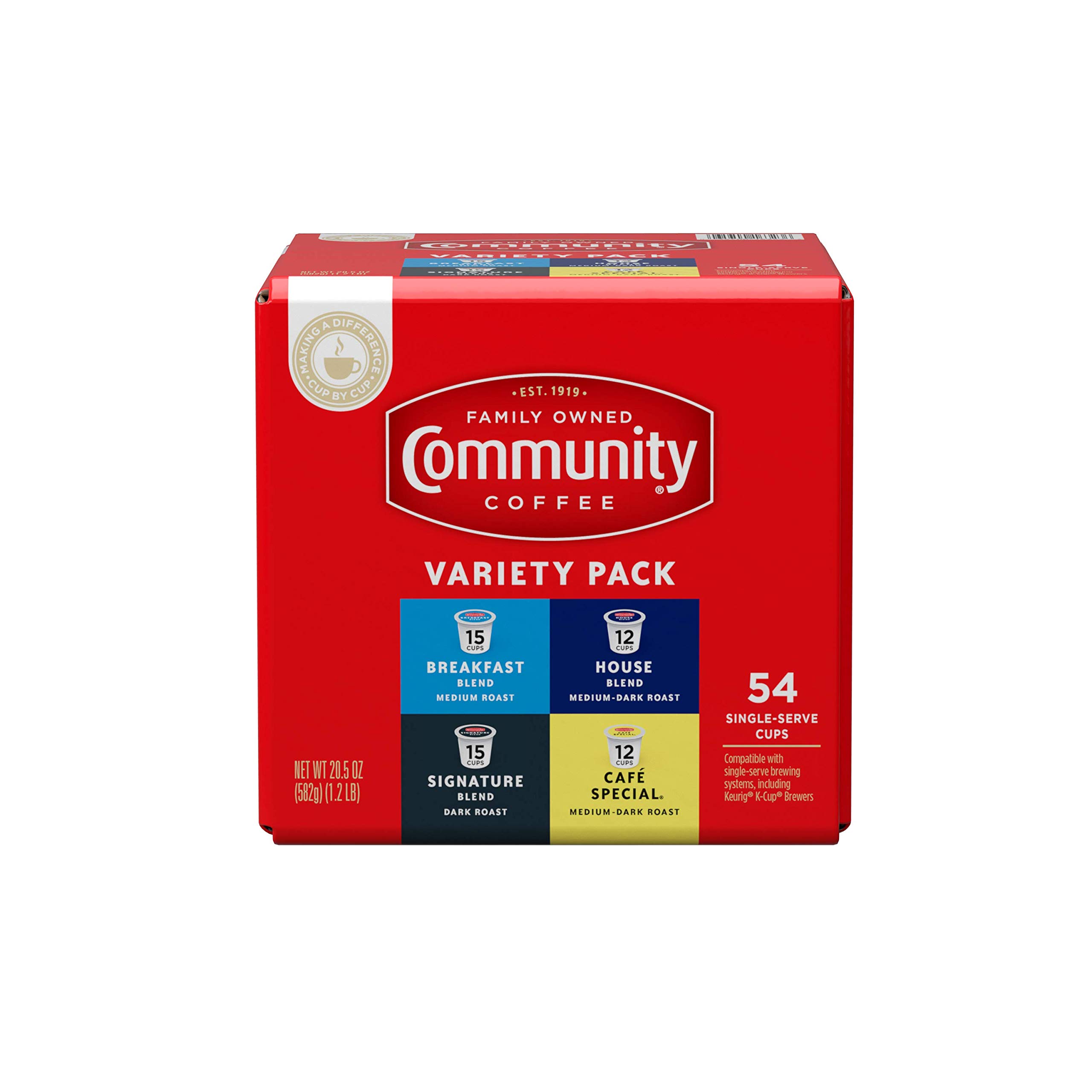 Community CoffeeVariety Pack 54 Count Coffee Pods, Medium Dark Roast, Compatible with Keurig 2.0 K-Cup Brewers(Pack of 1)
