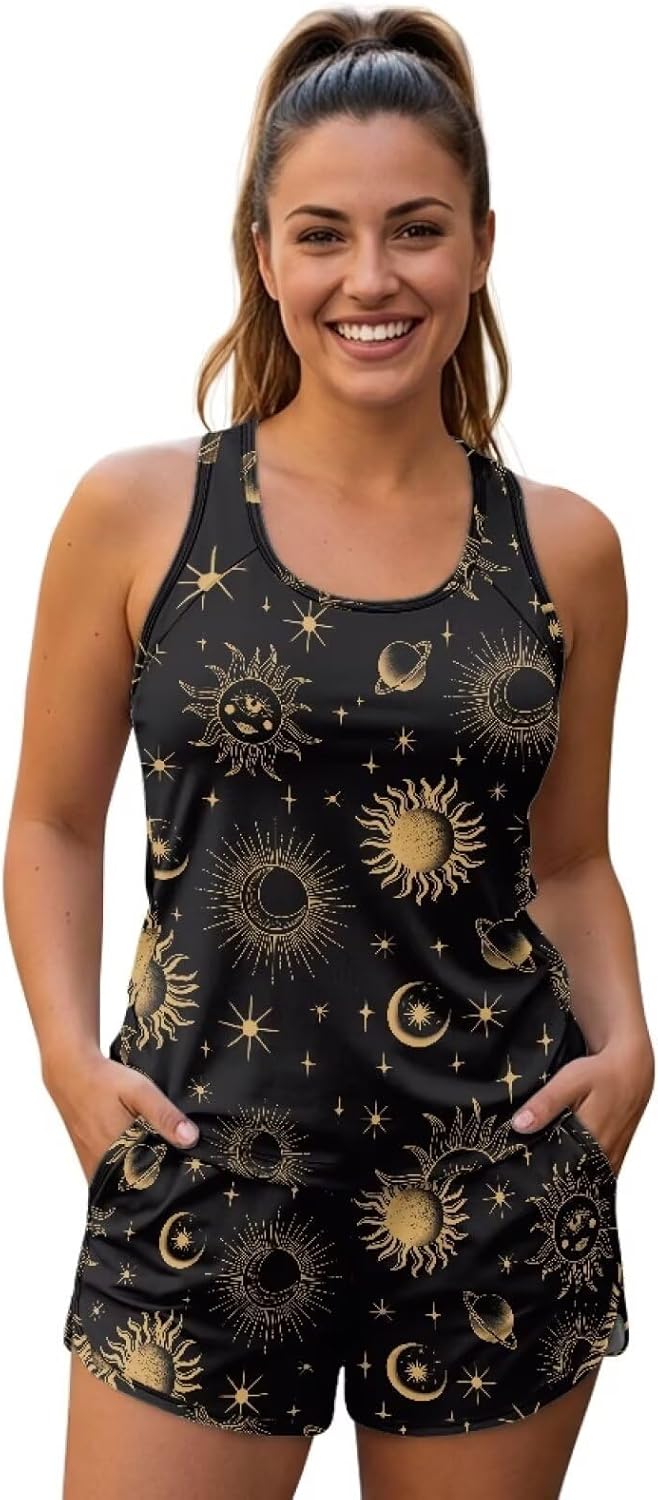 Women's Tankini Swimsuits Tummy Control Bathing Suit with Shorts for Women Two Piece Bathing Suits Built in Padding