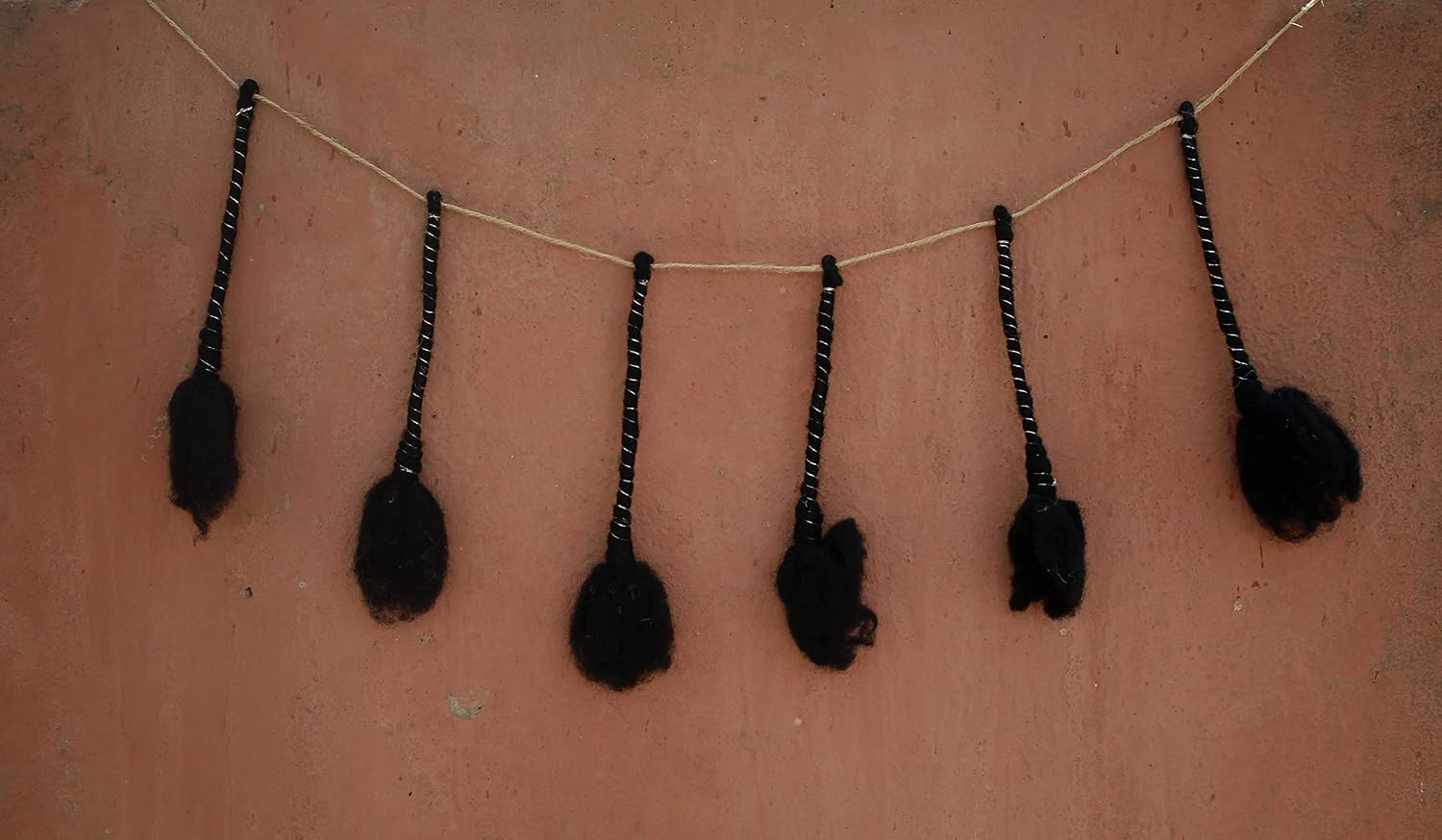 De Kulture Handmade Premium Felt Mini Broom Garland 100% Biodegradable Wreath for Halloween Christmas Tree Easter Wall Hanging Home Kitchen Wedding Party Decoration Banner, 48 INCHES-Black