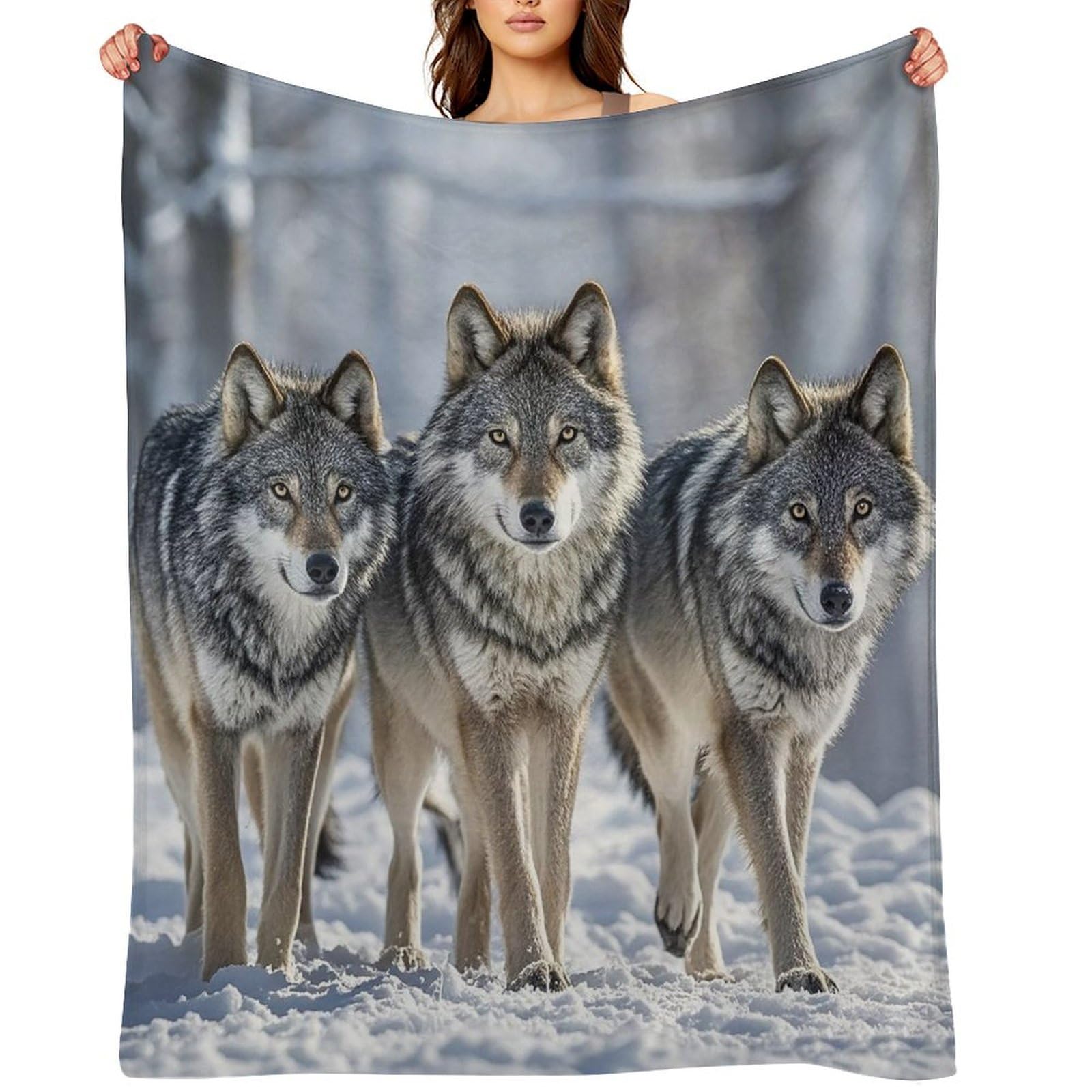 Flannel Pack of Wolves Throw Blanket for Couch Super Soft Fuzzy Cozy Flannel Blankets No Shed No Pilling FAnti-Static Winter Bed Blanket Decorative and Giftable Blankets