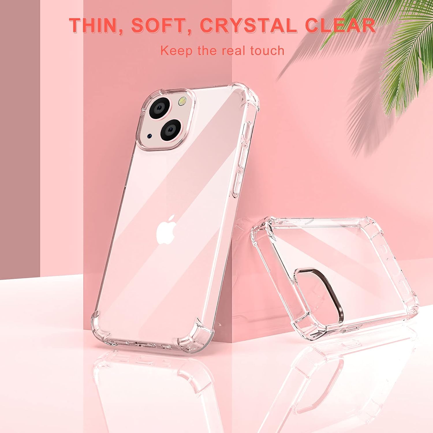 KSWOUS Clear Case for iPhone 13 6.1 Inch with Screen Protector[2 Pack] + Camera Lens Protector[2 Pack], Soft Protective Case for Women Girls Cute Shockproof Cover(Clear)