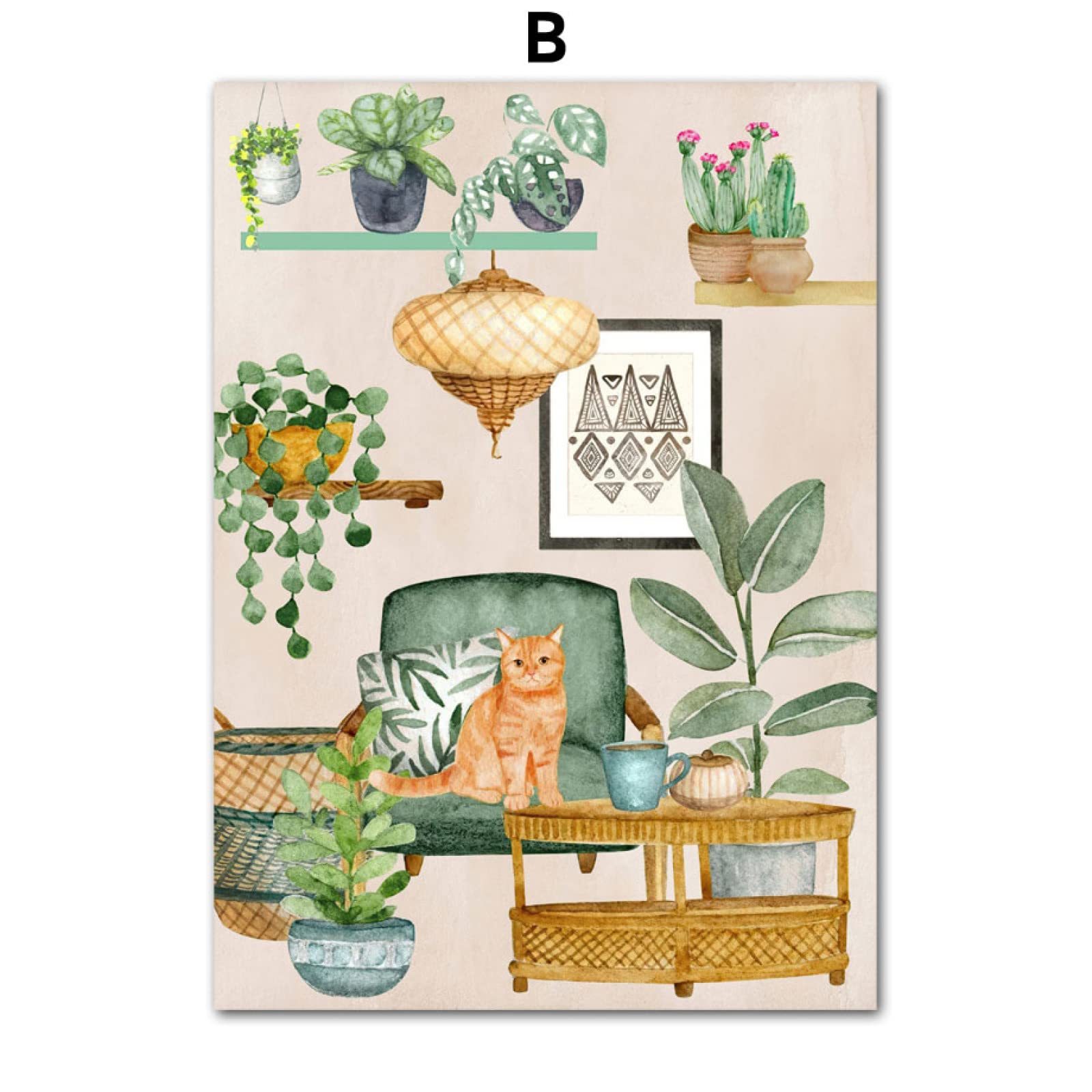 Taxpy Boho Katze Monstera Grne Zimmerpflanze Abstrakte Nordische Wandkunst  Leinwand Malerei Poster Und Drucke Bilder Fr Wohnzimmer Dekor,40x50 Kein  Rahmen : Amazon.de: Sonstiges