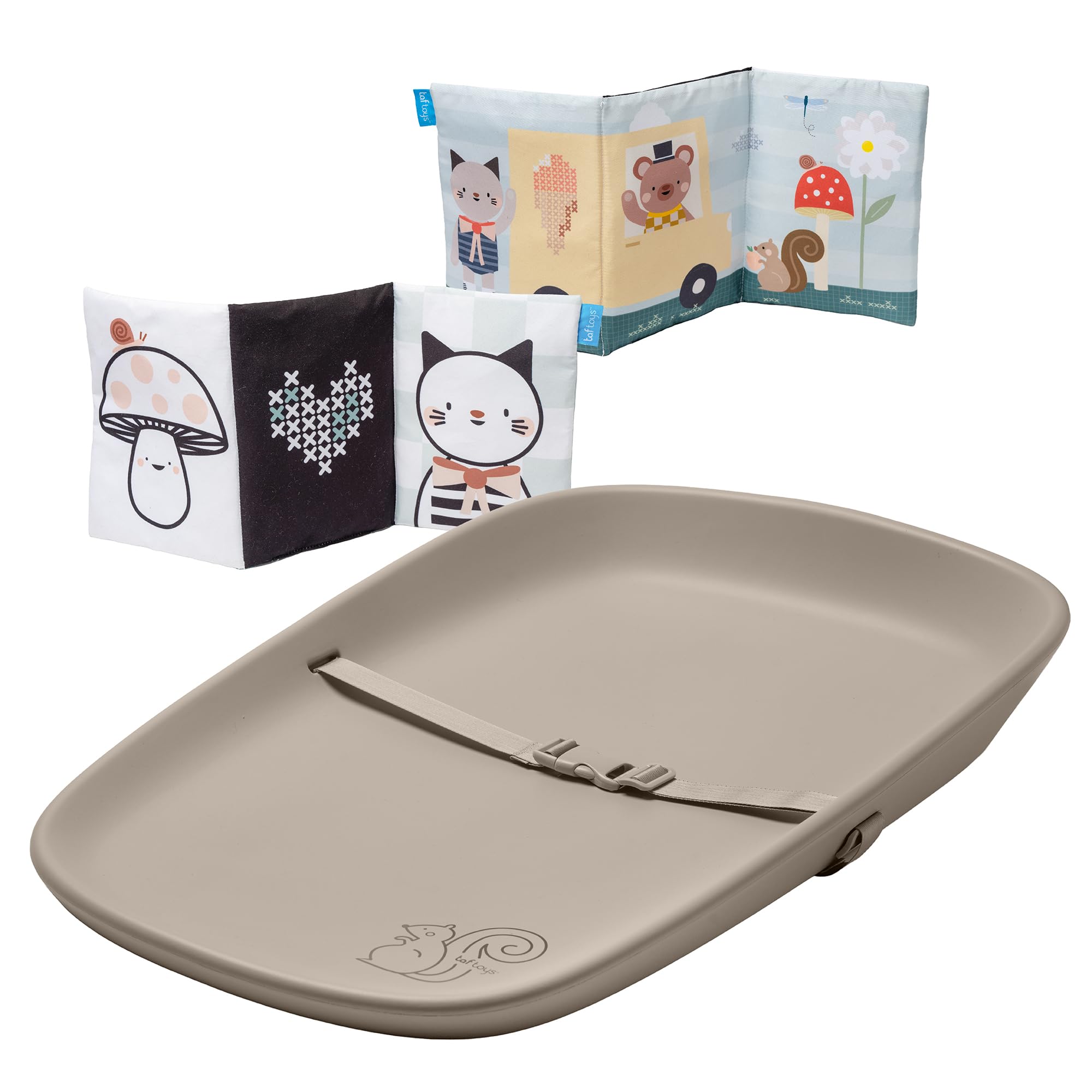 Taf Toys Fasciatoio e libro increspato, interattivo, impermeabile, lavabile, fasciatoio per comò con cinghia di sicurezza rimovibile, facile da pulire e antiscivolo impermeabile