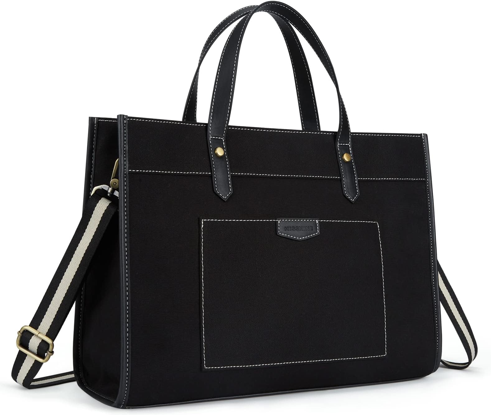 Missnine Laptop Tote Bag Canvas Laptop Bag 15.6 inch Work Shoulder Bags Casual Briefcase Handbag for Travel, Office, College
