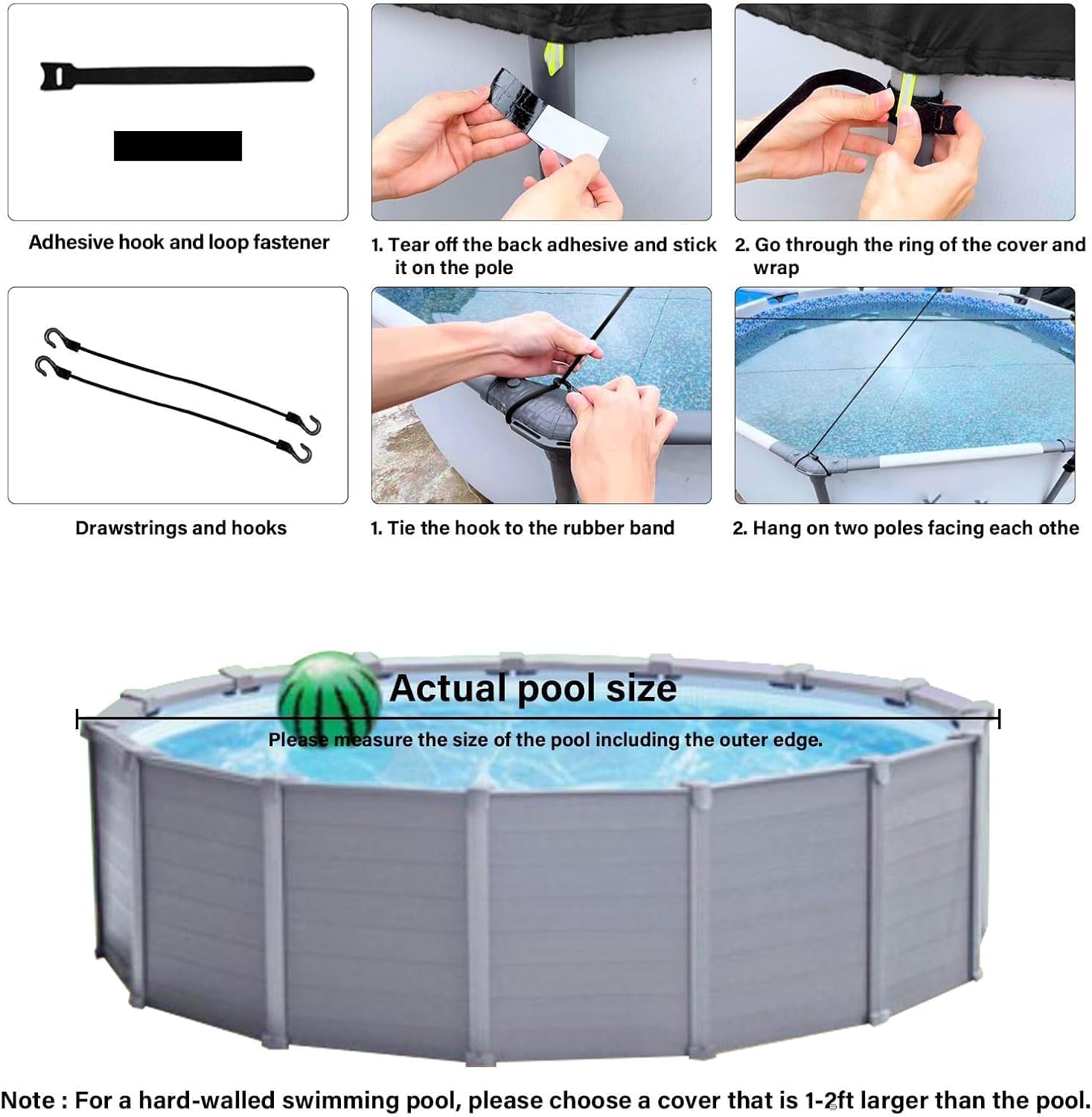 Condition photo showing As Is for safana 12ft pool cover for above ground pool, 12ft round swimming pool cover [upgrade 420d thicker] protective leaf cover with reflective strip, tear resistant durability fabric, uv resistance, black black 420d 12' (round)