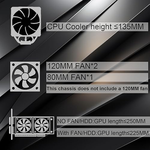Miniatura 5 de Caja Matx Caja Micro ATX de Alto Flujo de Aire, Compatible con MATX, Mini-ITX, Caja Micro ATX delgada con Puerto IO USB3.0x1, Negra con Ventiladores