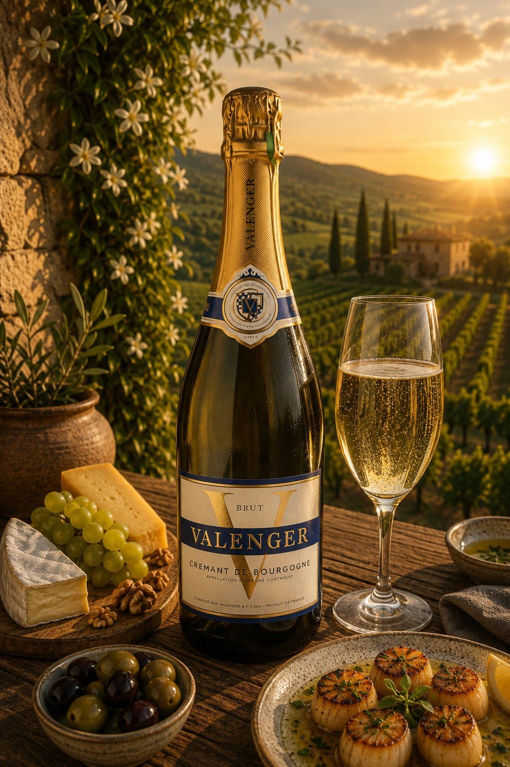 Valenger Brut Crémant de Bourgogne DOP - Vino espumoso francés método tradicional - Pack 6 botellas x 75cl - Chardonnay, Gamay, Pinot Noir