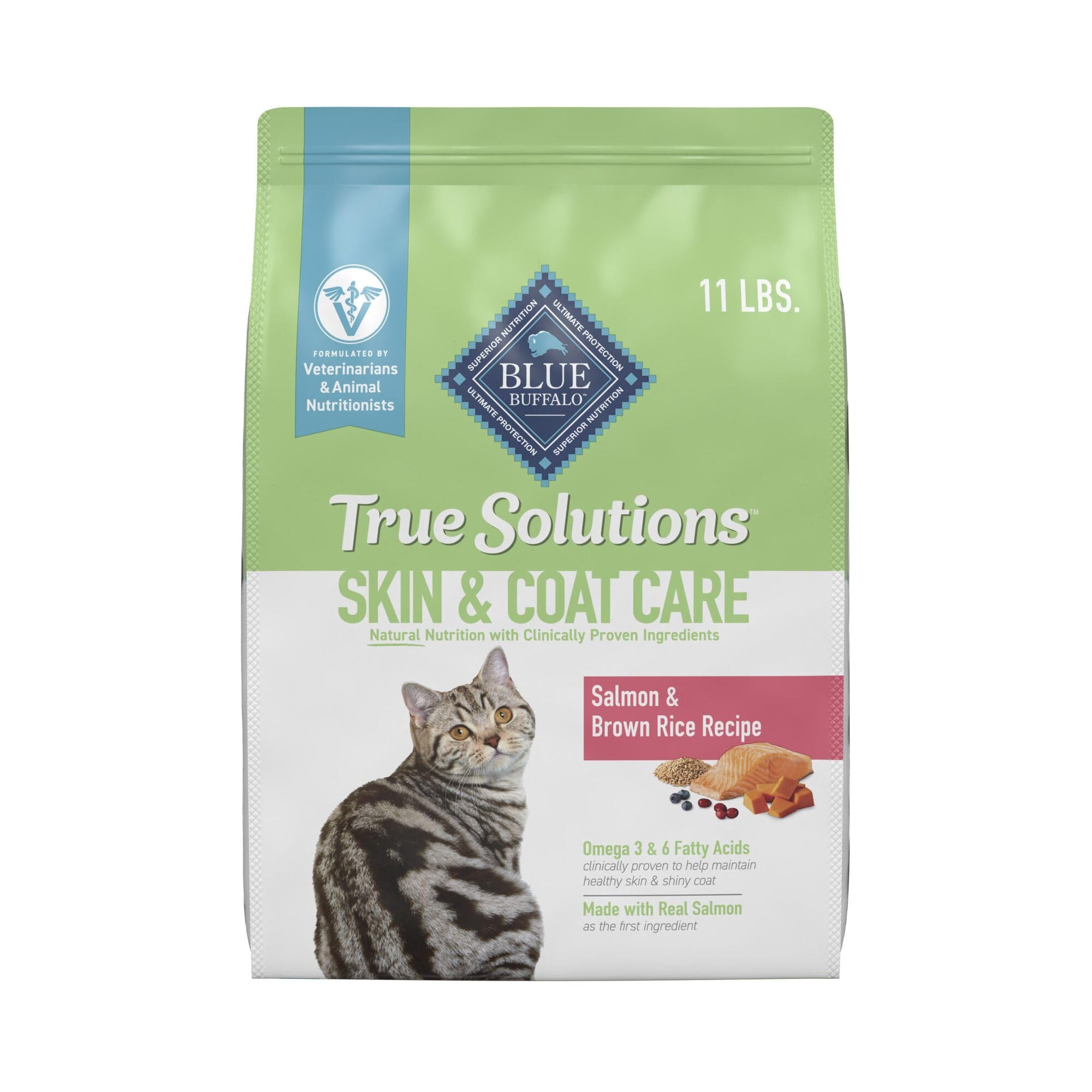 Blue Buffalo True Solutions Skin & Coat Care Natural Dry Cat Food for Adult Cats, Salmon, 11-lb. Bag