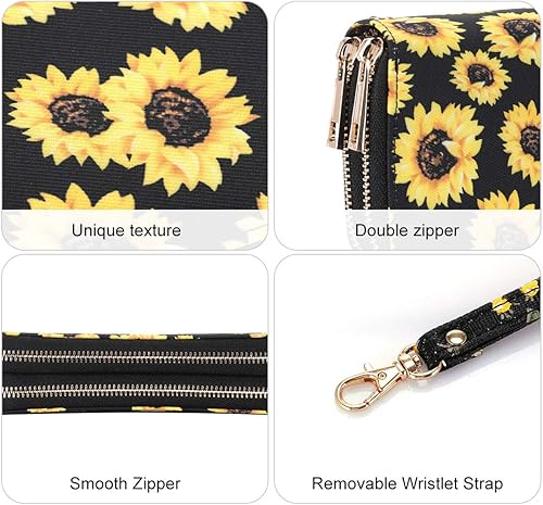 Vista 6 de Cartera de doble cierre para mujer, con correa de mano, para tarjetas, dinero en efectivo, monedas, celular