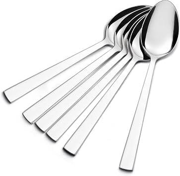 E-far Teaspoon Set of 6, 6.7 Inch Stainless Steel Spoons for Kitchen or Restaurant, Non-toxic & Mirror Polished, Squared Edge & Dishwasher Safe