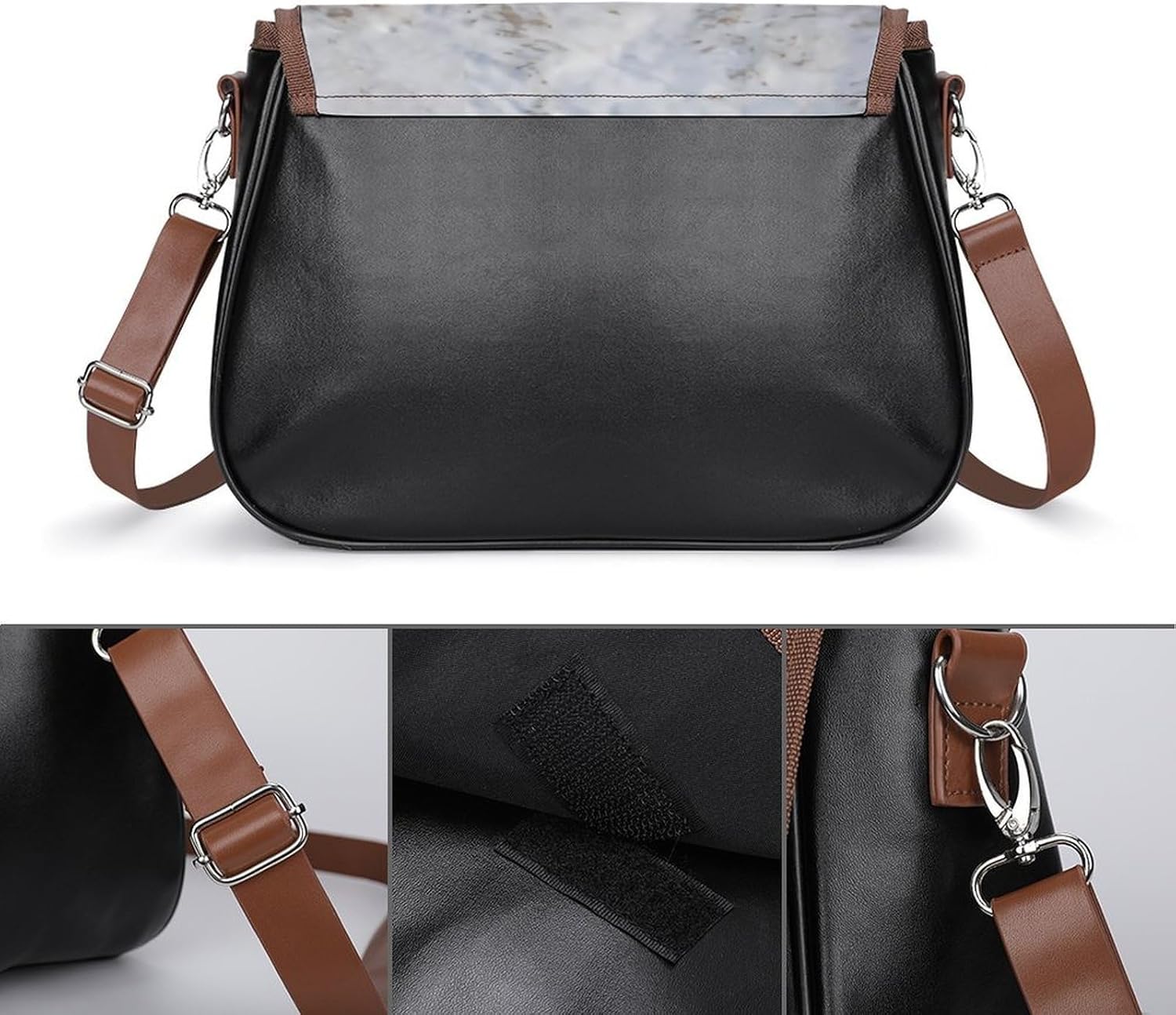 Ocean Whitewash on BeachWomen's Faux Leather Crossbody Bag, Waterproof Wrinkle-Resistant Shoulder Bag with Detachable Strap, Large Capacity Casual Handbag, Fashion Daily Purse for Shopping Work Dating