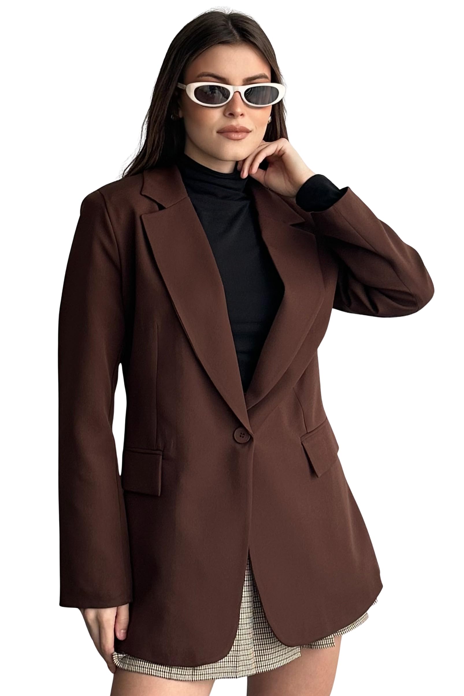 Kadın Tek Düğmeli Vatkalı Oversize Blazer Ceket